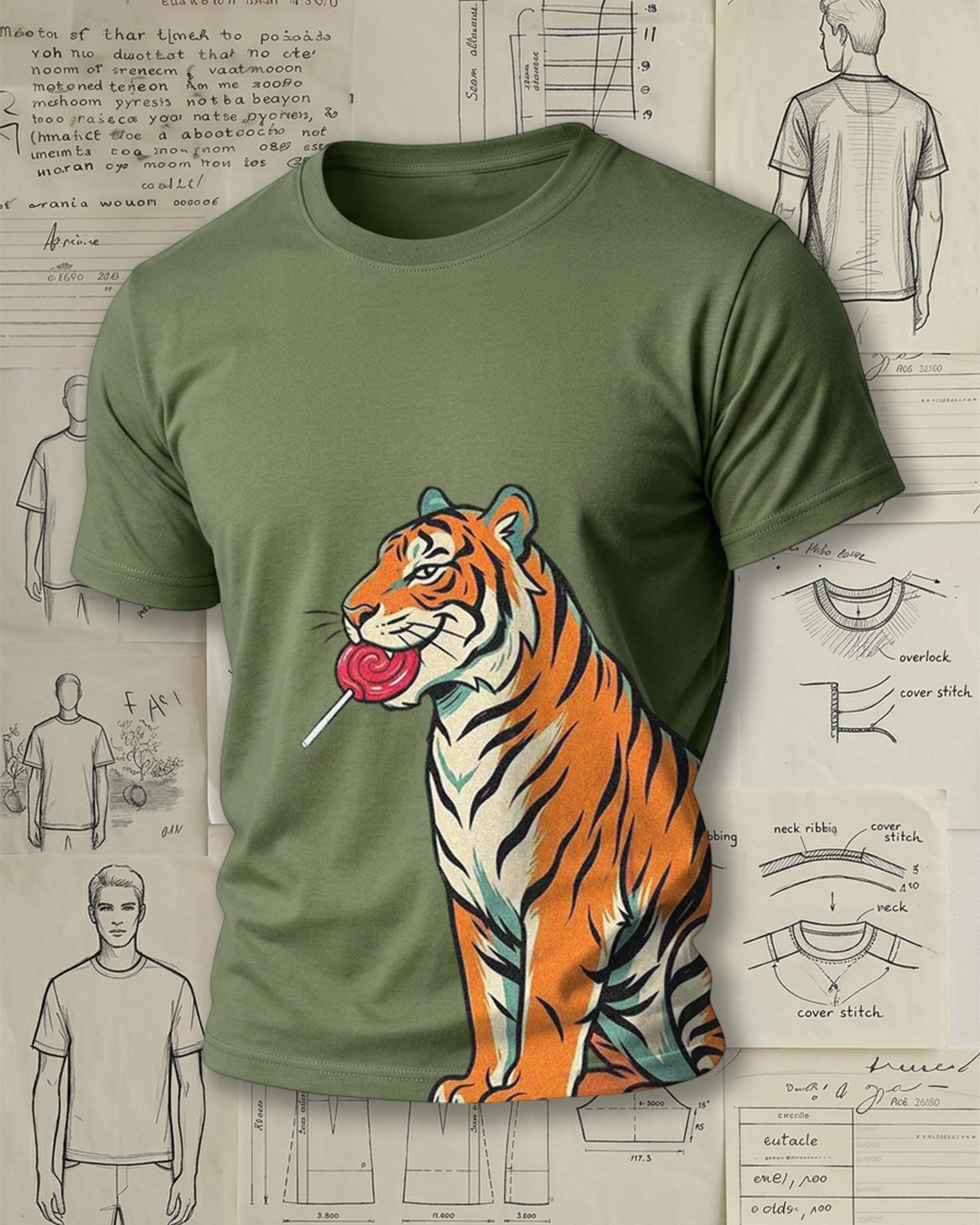Tiger with Lollipop Art Short-Sleeve T-Shirt