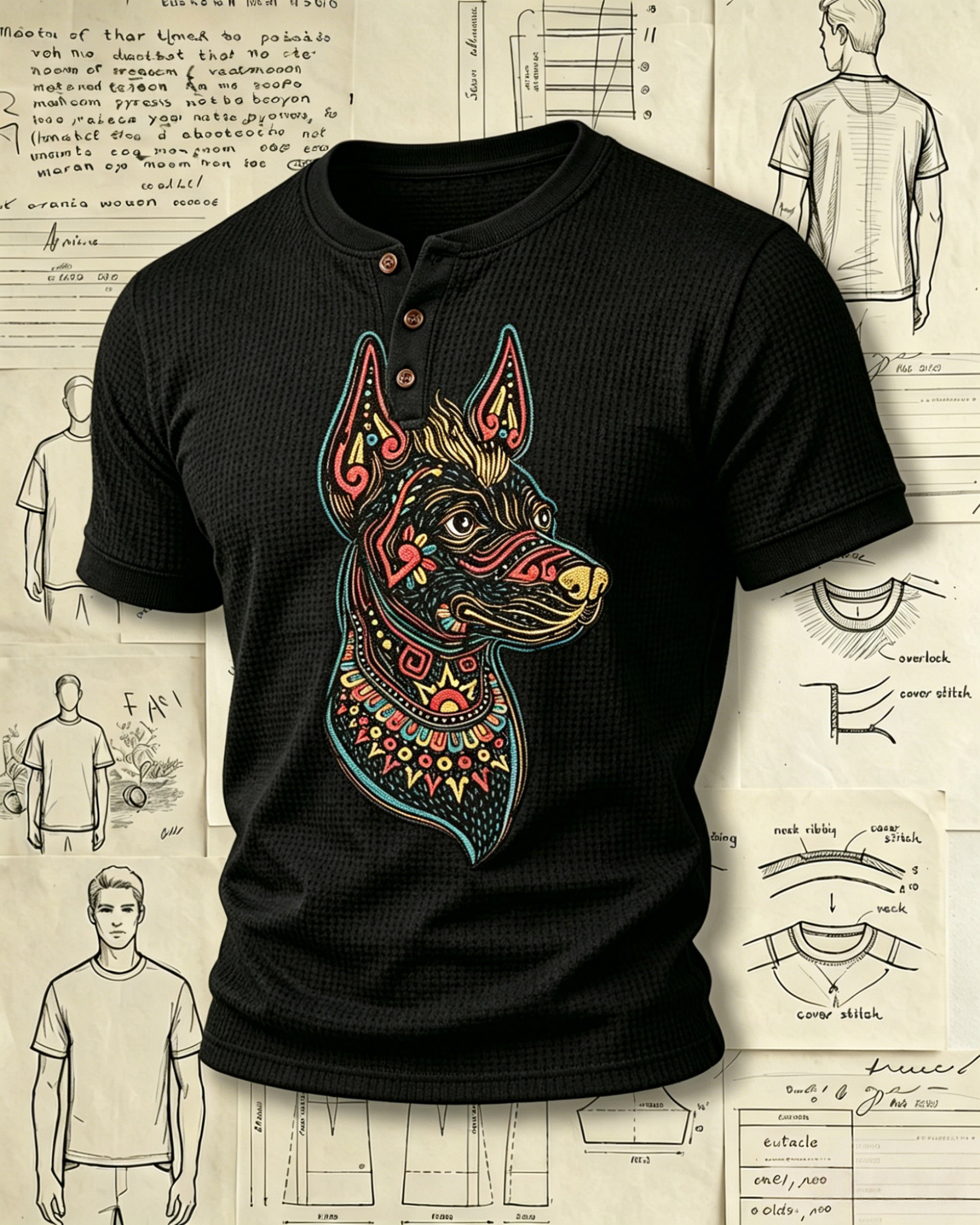 Aztec Style Dog Head Embroidered Polo Shirts
