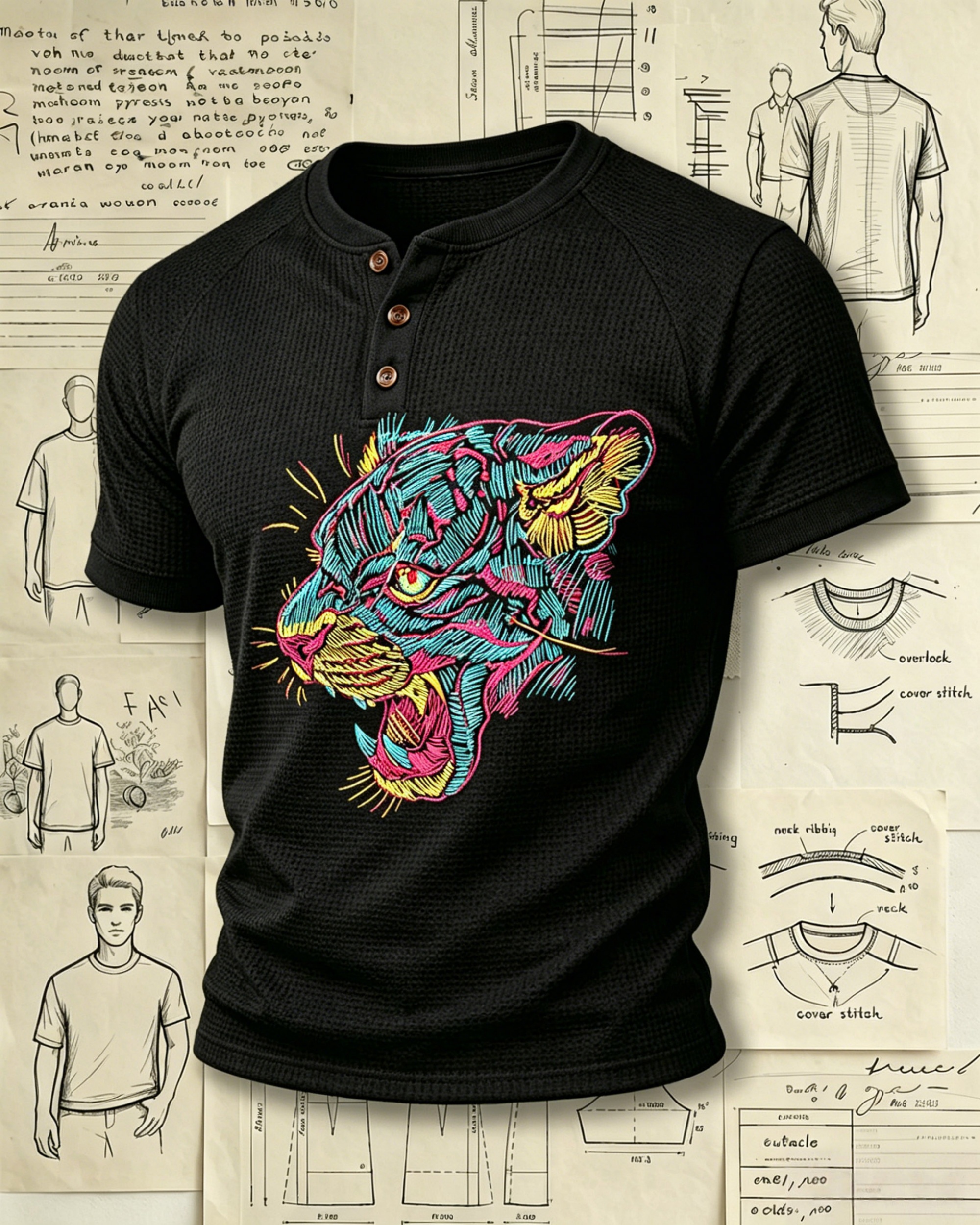 Neon Tiger Head Embroidered Pattern Polo Shirts