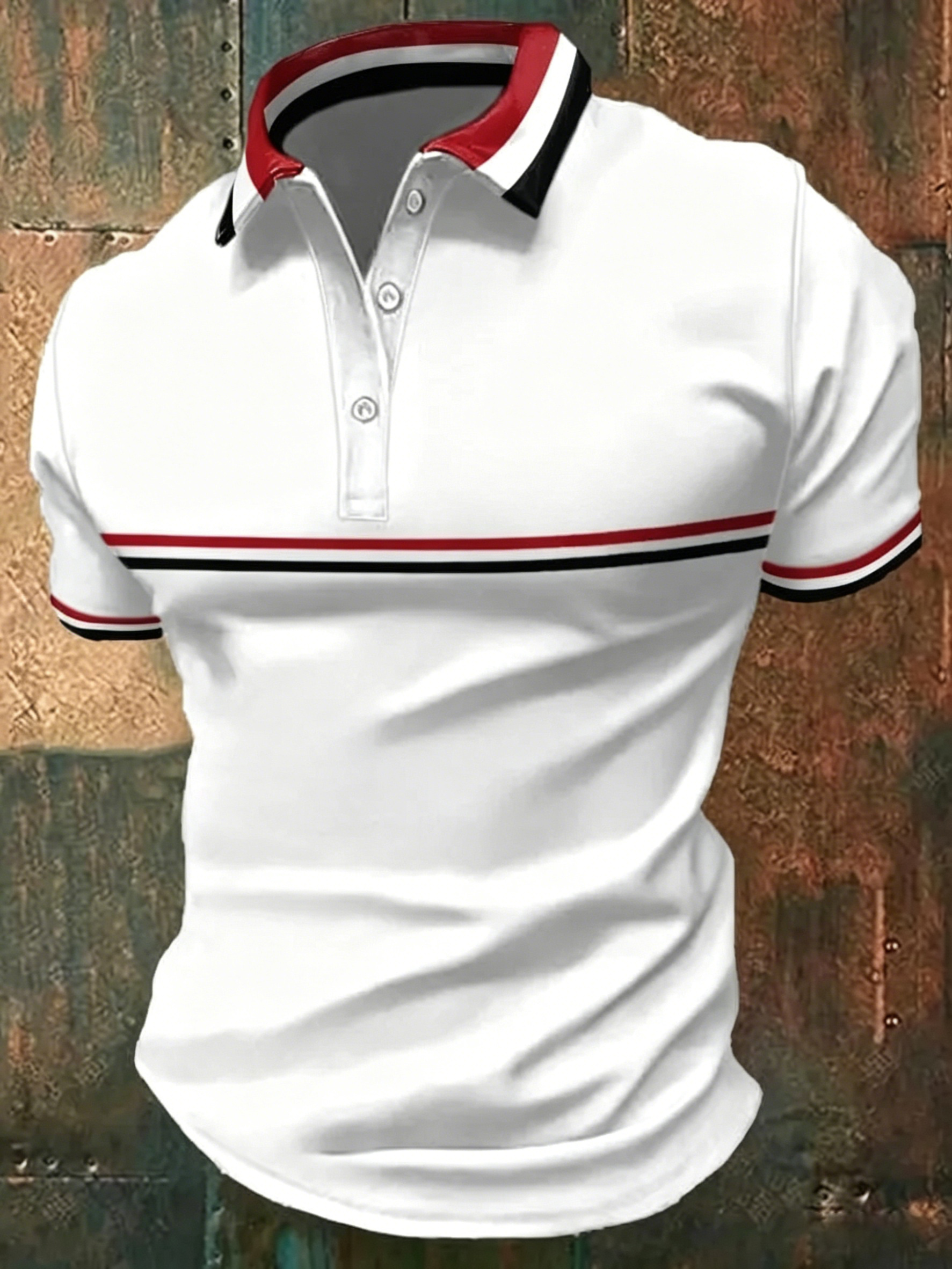 Men's White Striped Trim Performance Polo