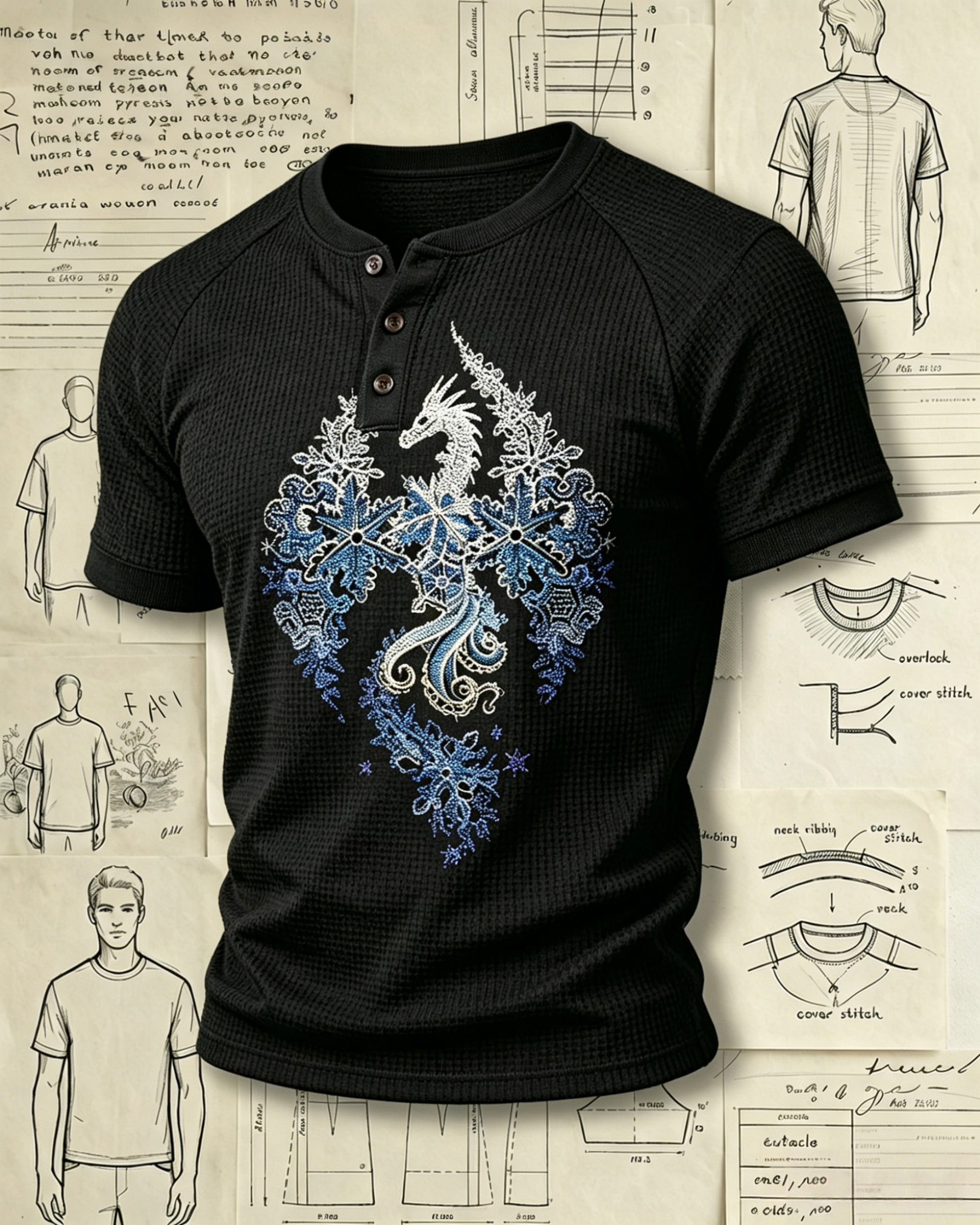 Ice Dragon and Snowflakes Embroidered Pattern Polo Shirts