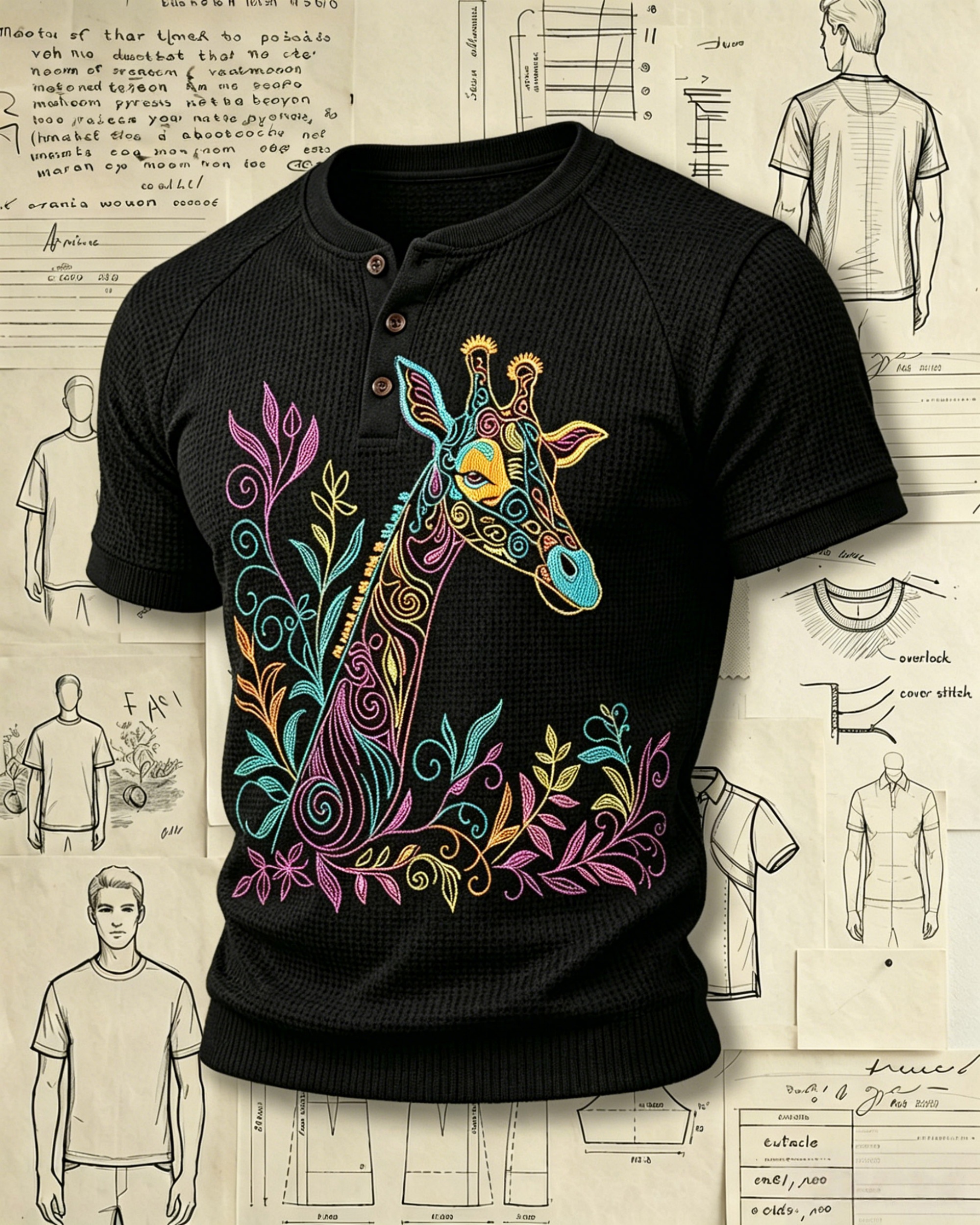 Tribal Giraffe Embroidered Pattern Polo Shirts 