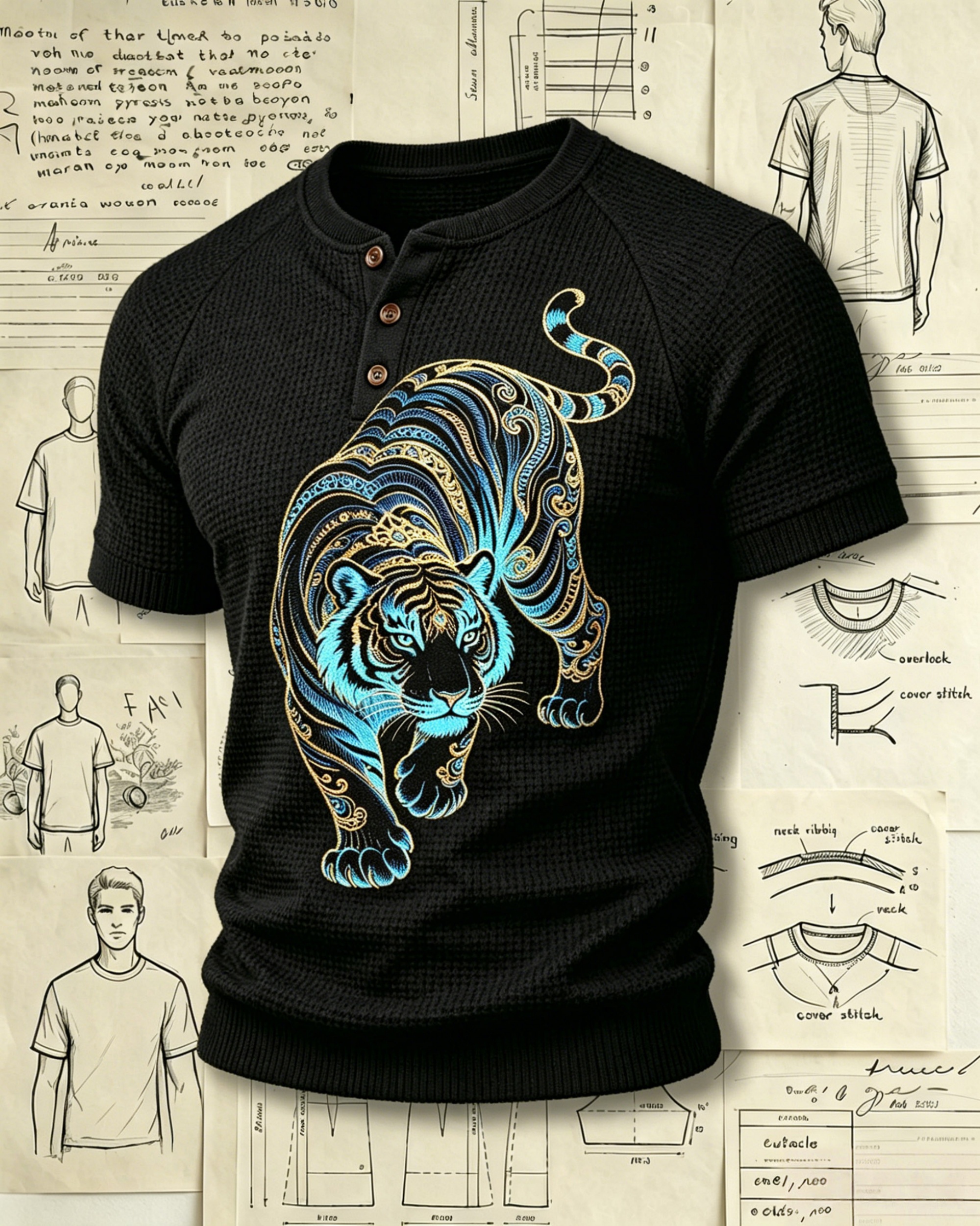 Tribal Tiger Embroidered Pattern Polo Shirts 