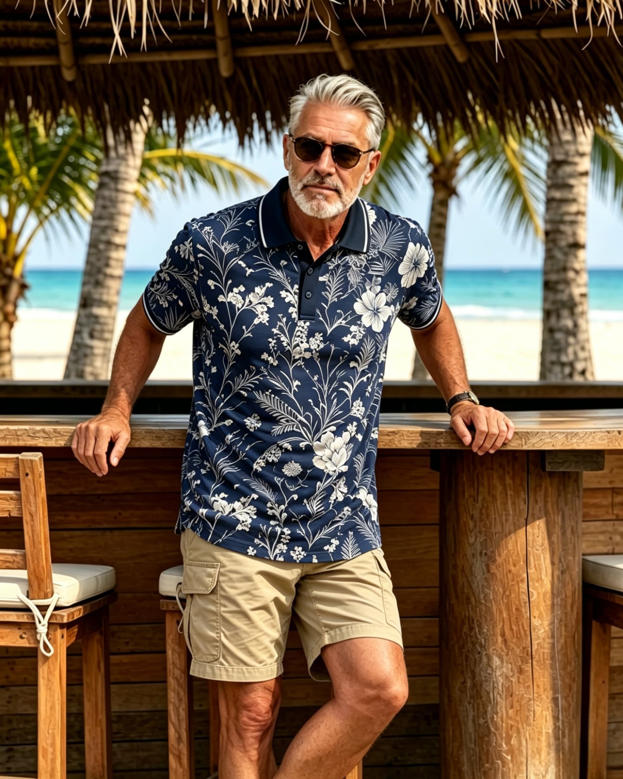  Retro Tropical Hibiscus Button-Up Polo Shirt