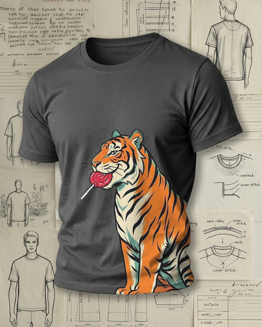 Tiger with Lollipop Art Short-Sleeve T-Shirt