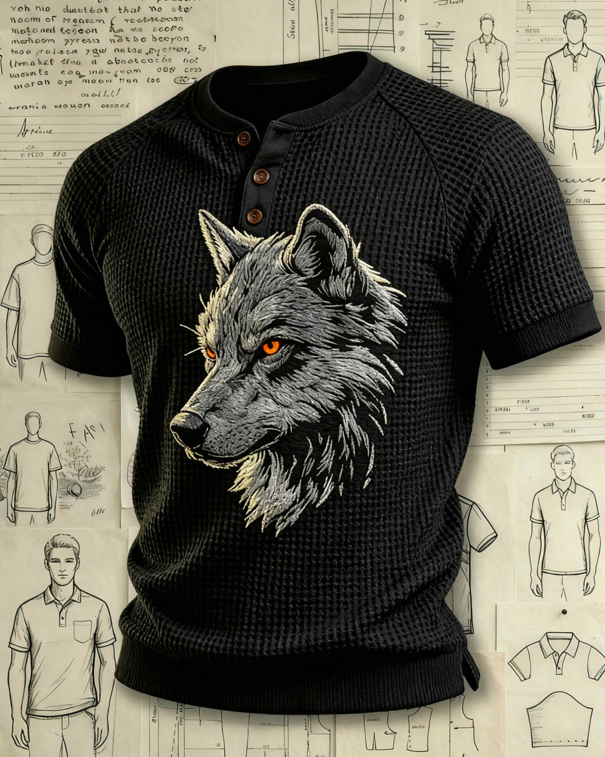 Realistic Wolf Head Embroidered Polo Shirts