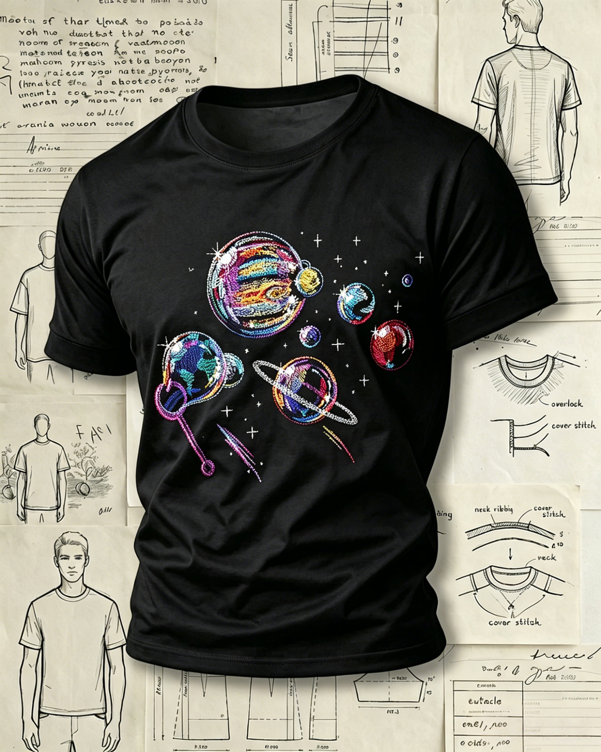 Cosmic Planets Embroidered Pattern Polo Shirts 