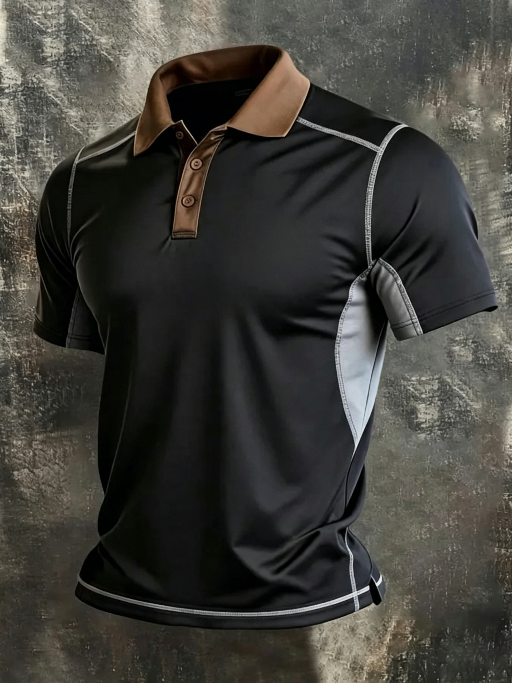 Men's Contrast Collar Black Polo Shirt