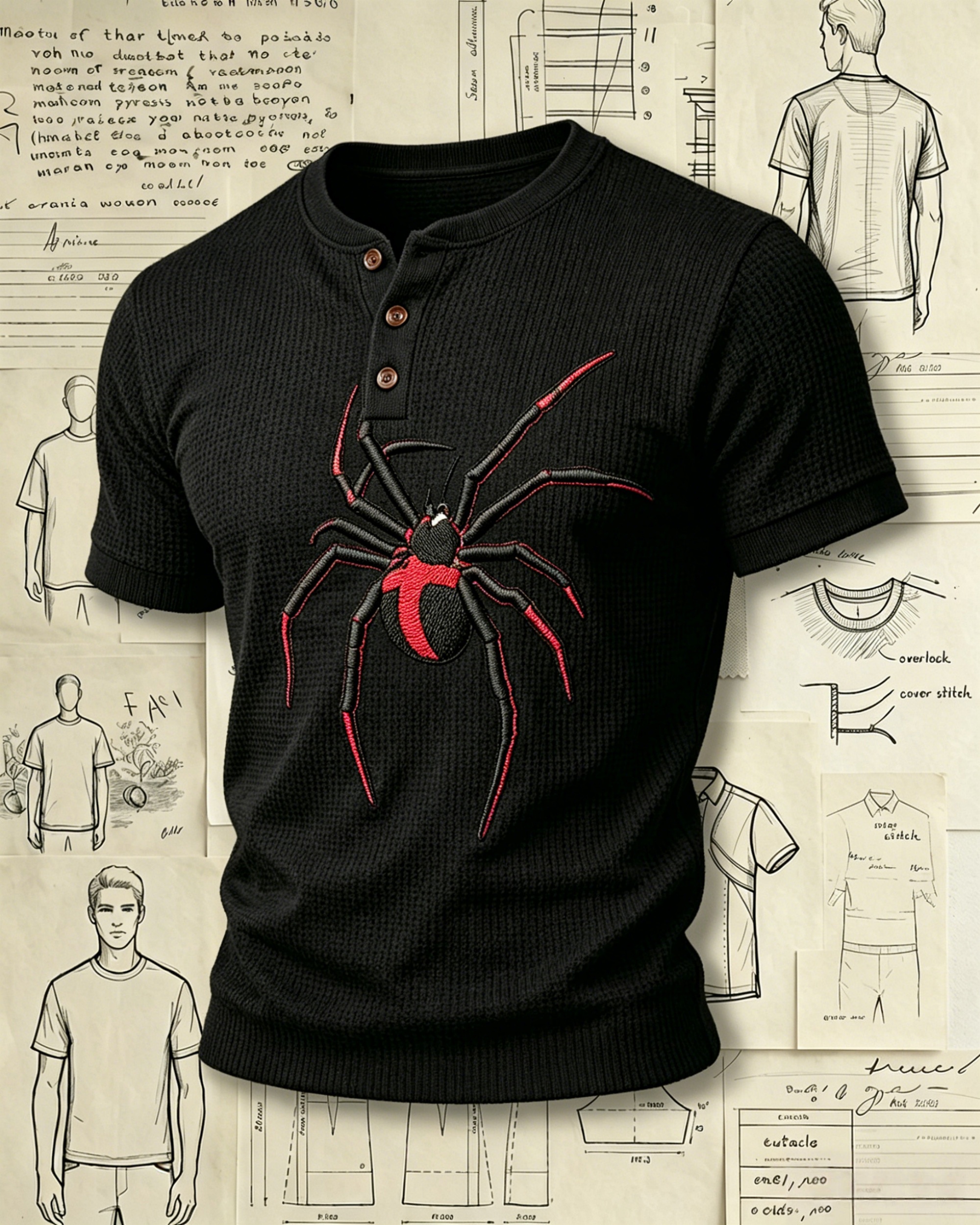 Red-Black Spider Embroidered Polo Shirts