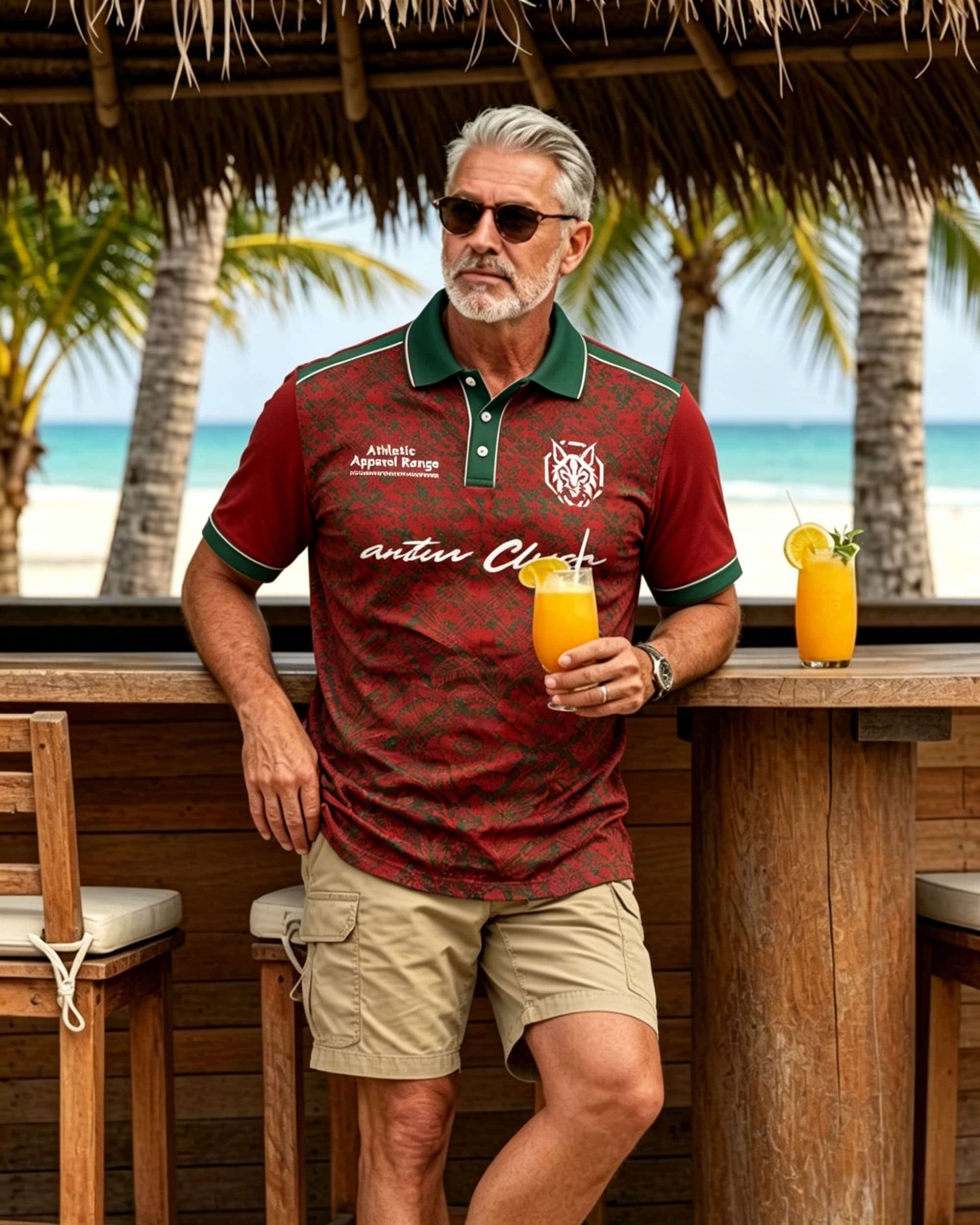 Wine Red & Olive Green Retro Totem Athletic Style Sports Polo Shirt
