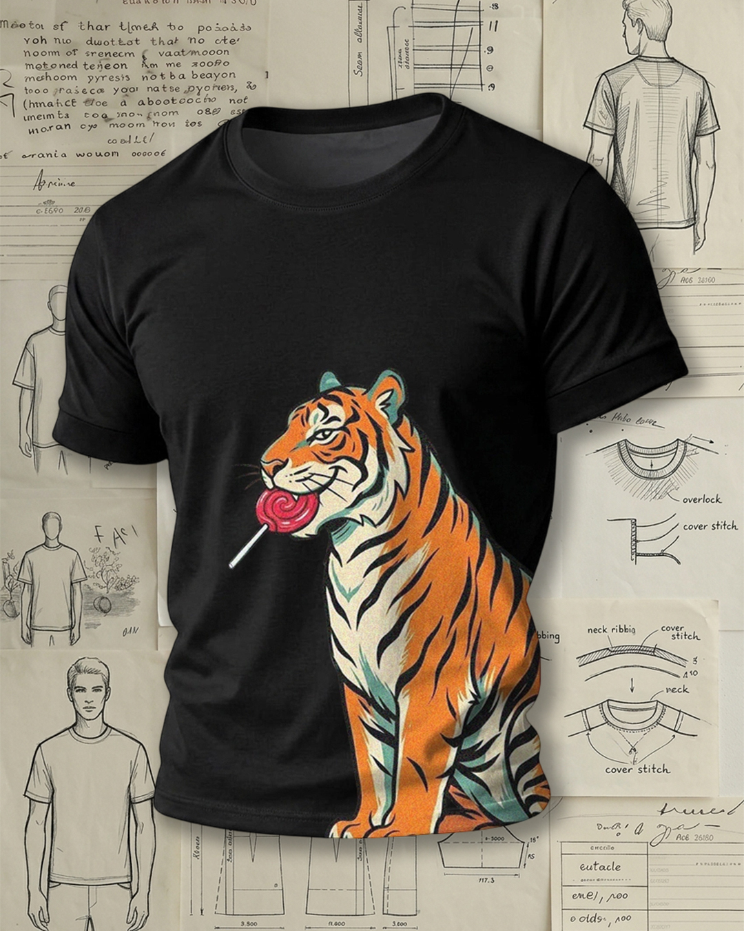 Tiger with Lollipop Art Short-Sleeve T-Shirt