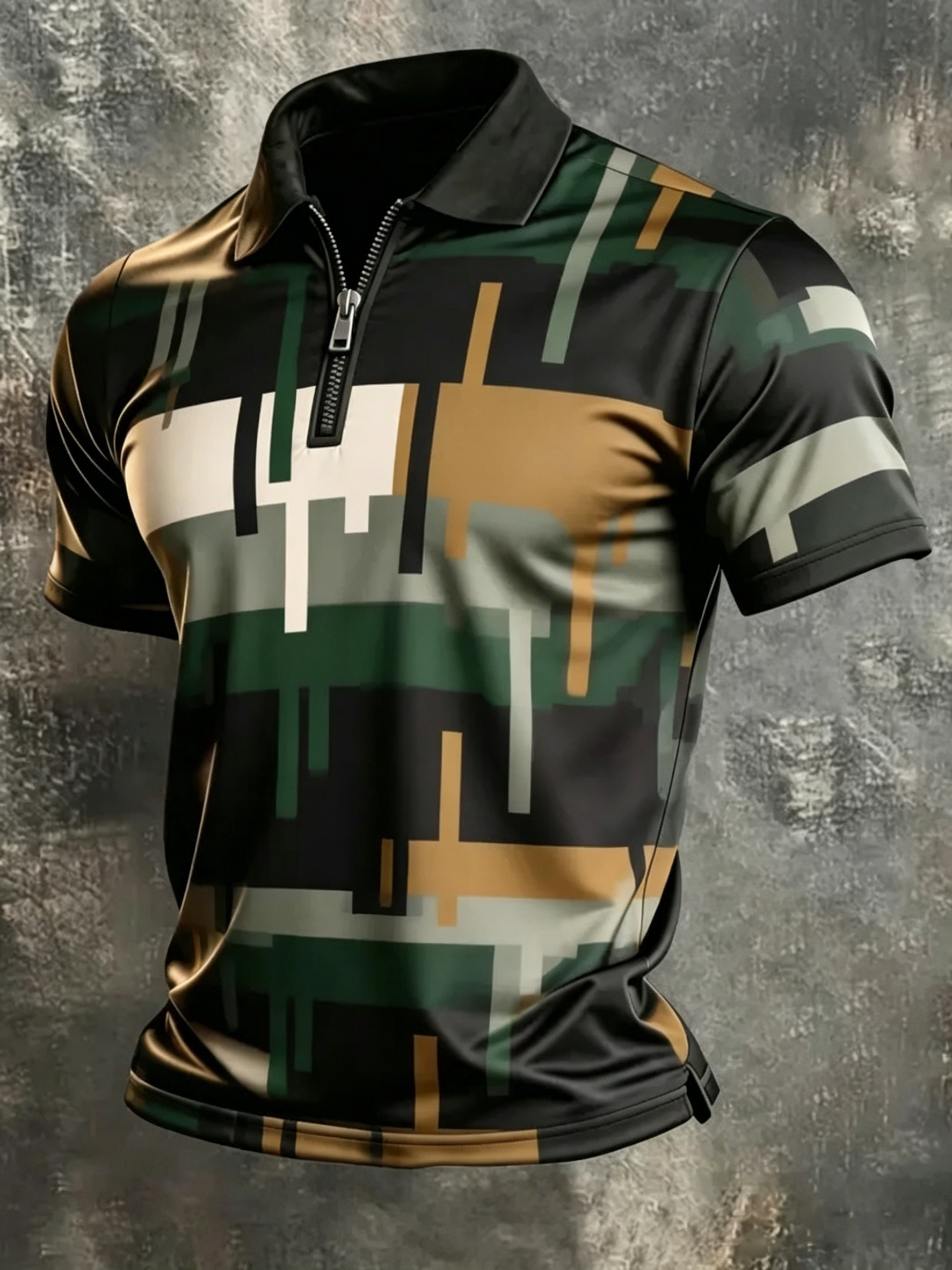 Men's Abstract Camo Quarter-Zip Polo