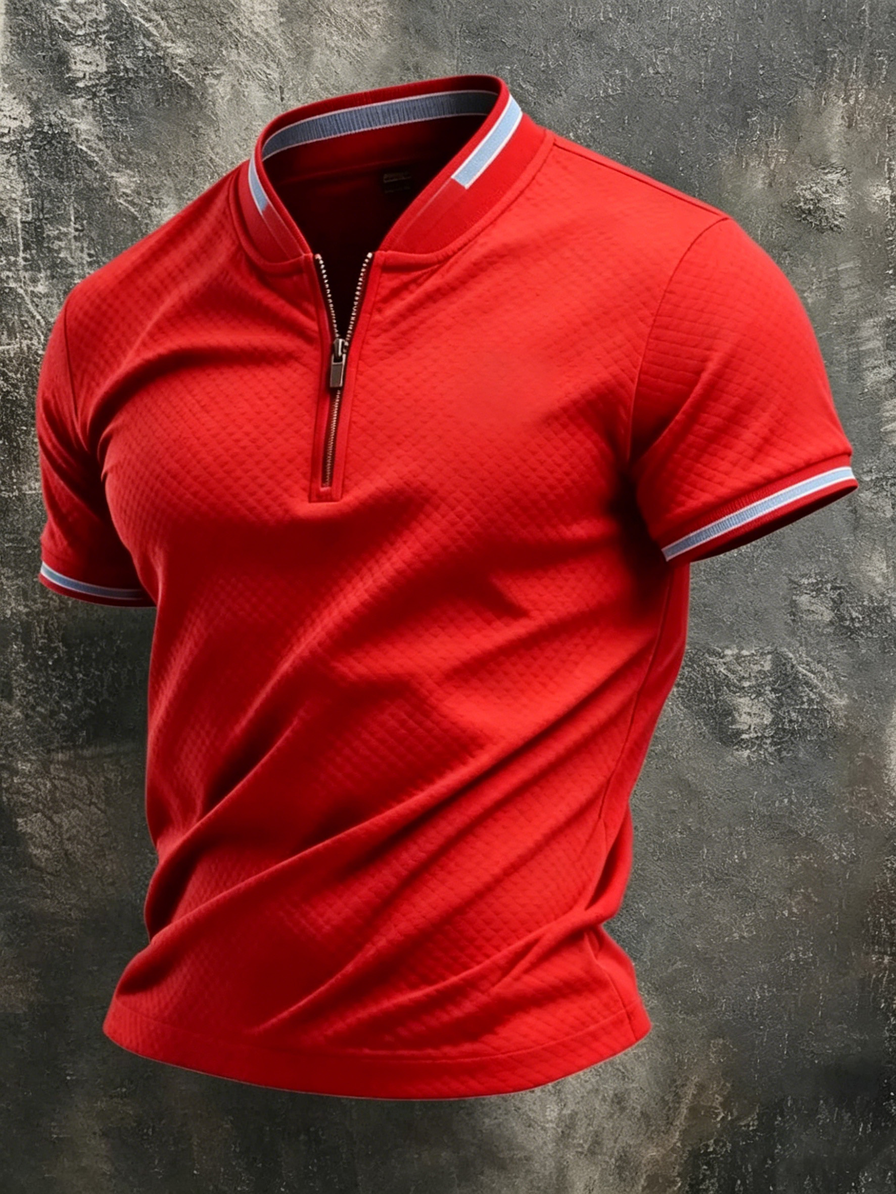 Men's Red Waffle Knit Quarter-Zip Polo