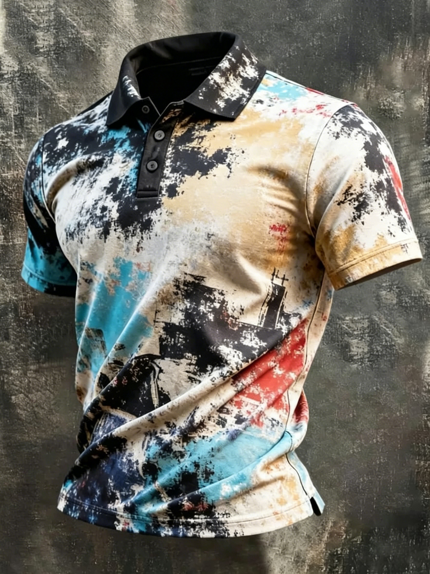 Men's Abstract Paint Splatter Print Polo