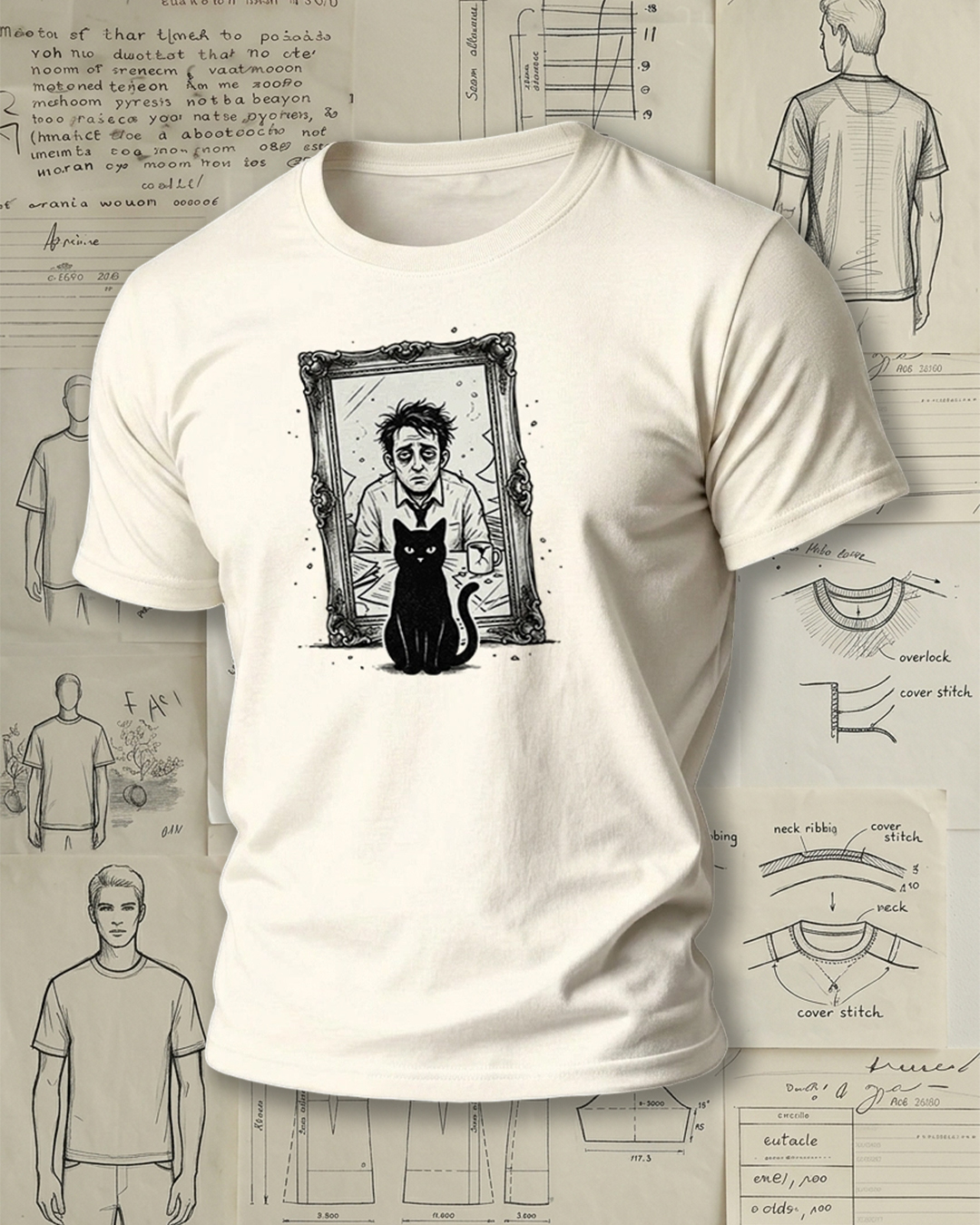 Spooky Cat & Framed Portrait Short-Sleeve T-Shirt