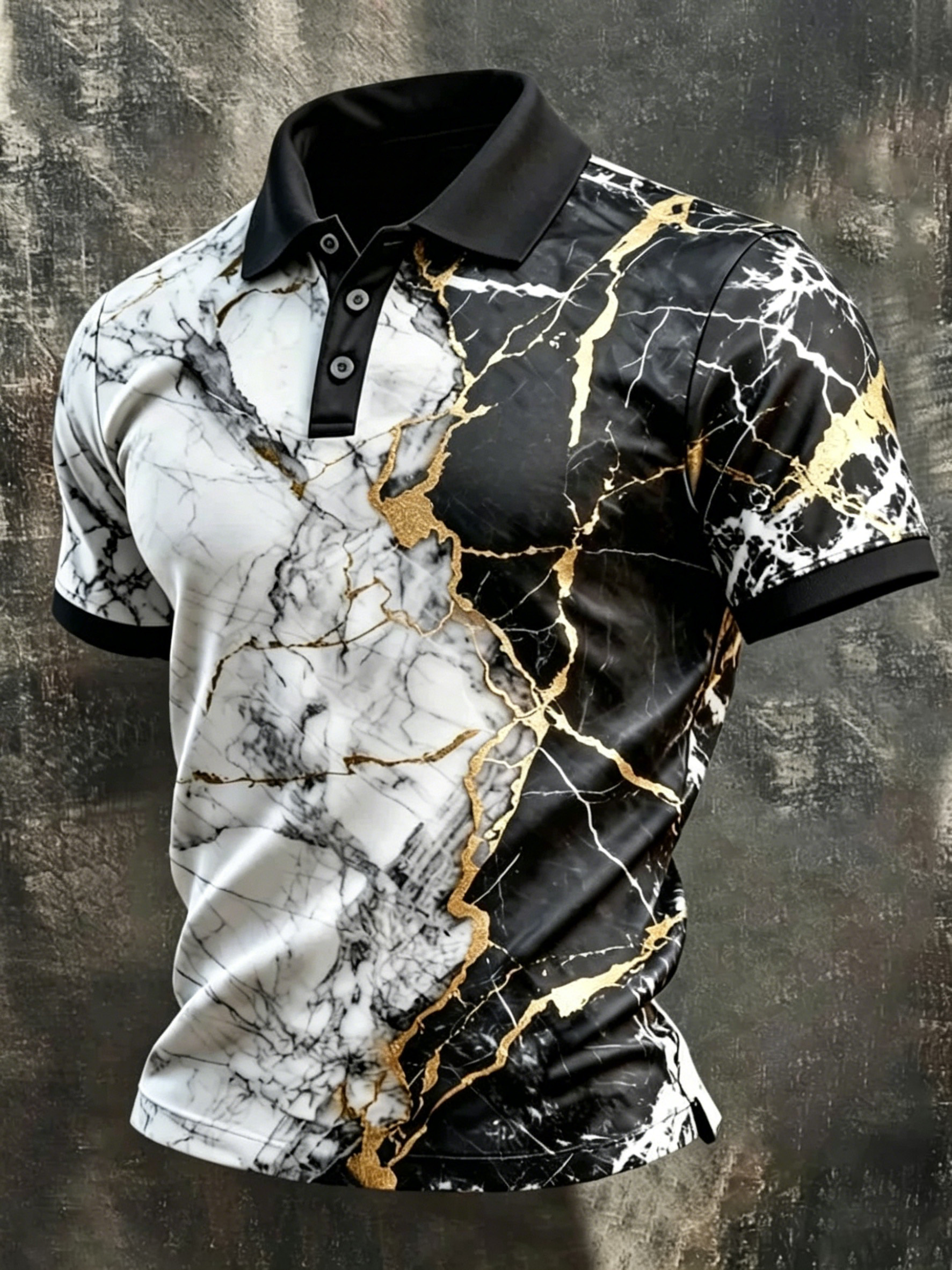 Men's Gold Accent Marble Print Polo