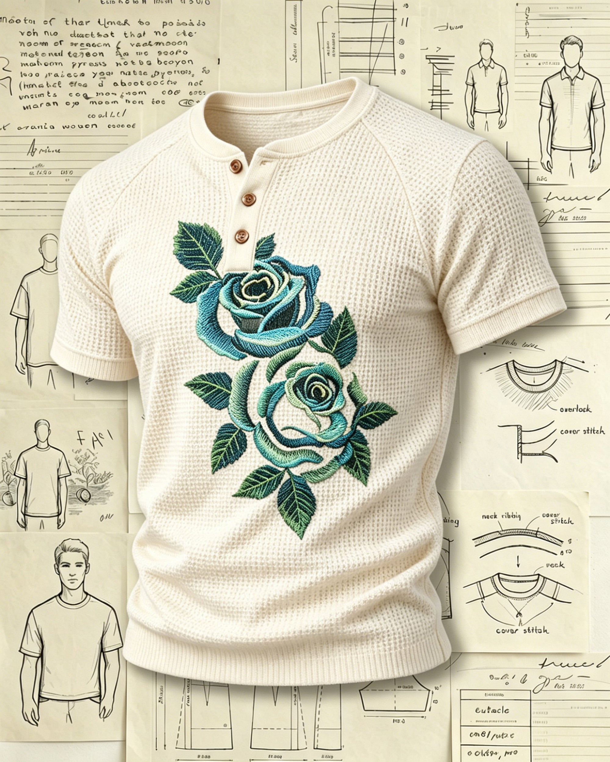 Blue Rose Floral Embroidered Pattern Polo Shirts