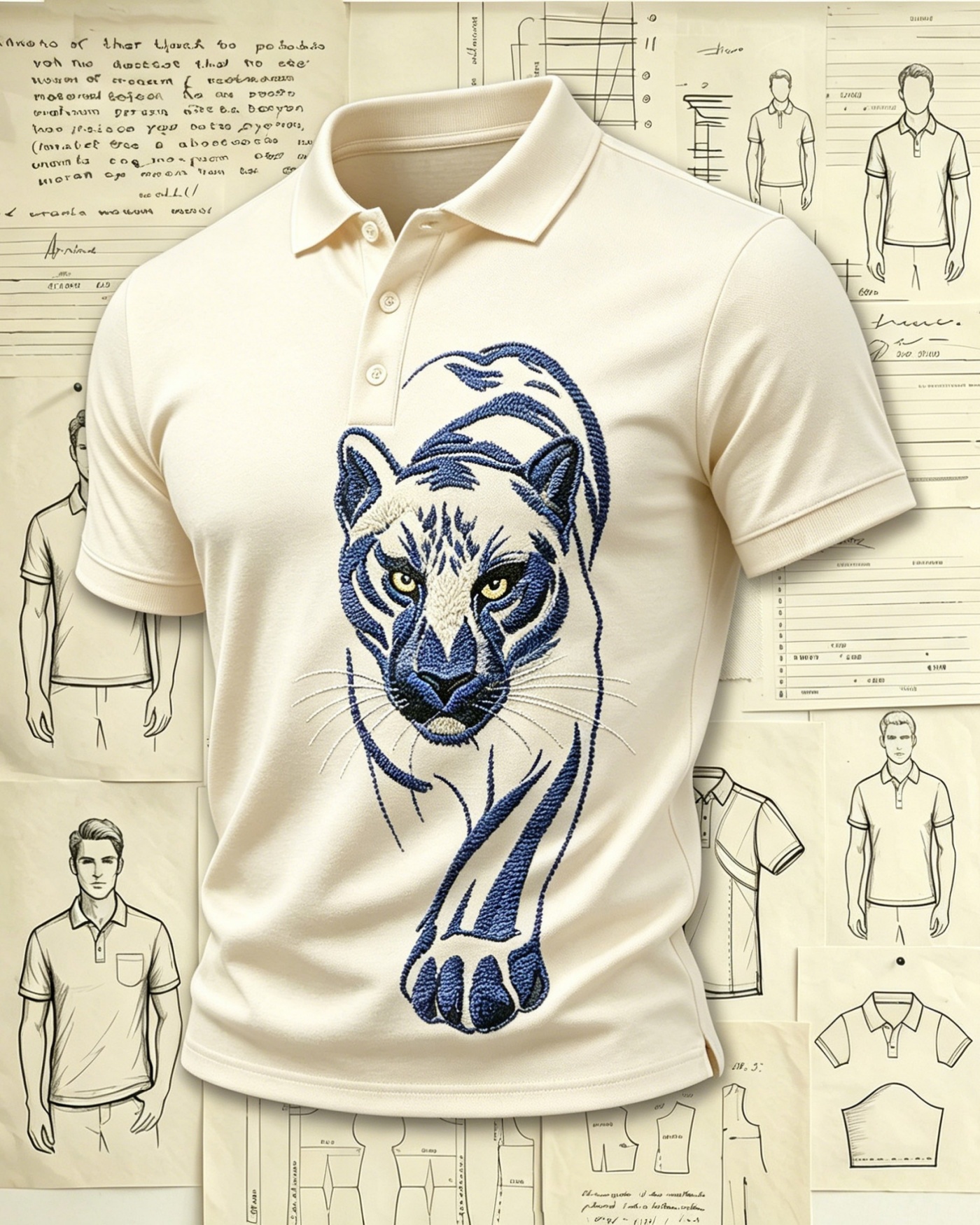 Wild Jungle Panther Embroidered Pattern Polo Shirts
