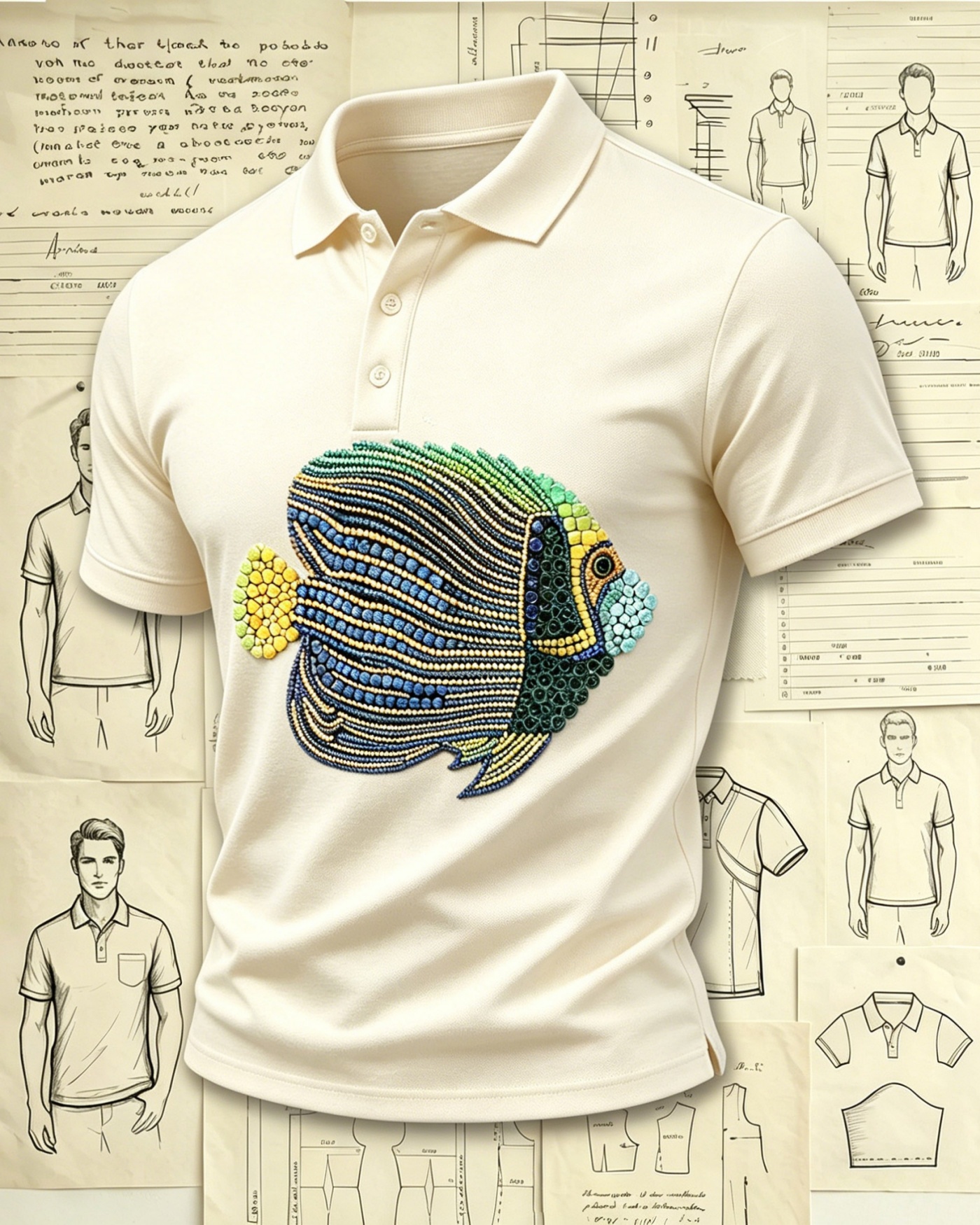 Tropical Reef Angelfish Embroidered Pattern Polo Shirts
