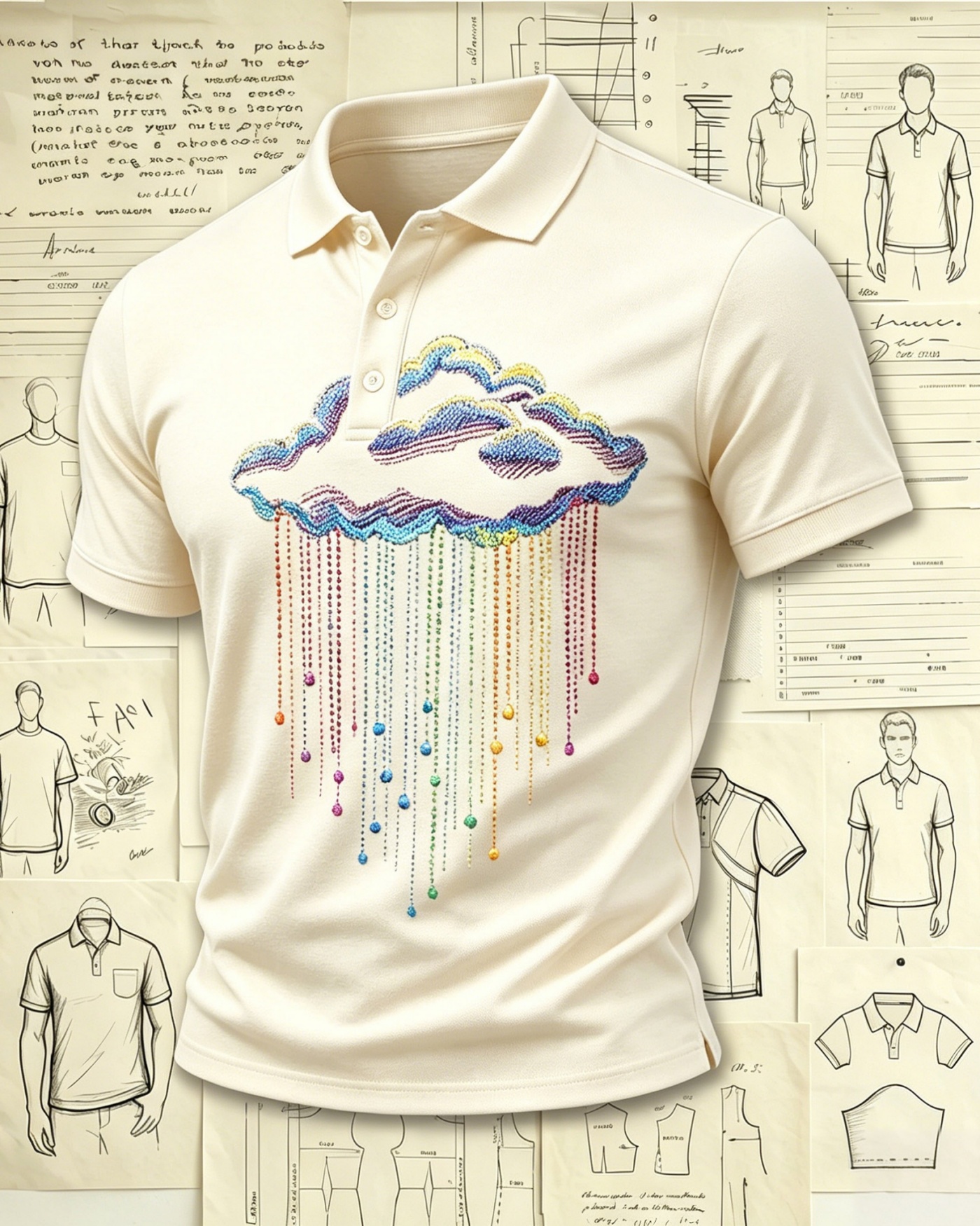 Bohemian Rainbow Cloud Embroidered Pattern Polo Shirts
