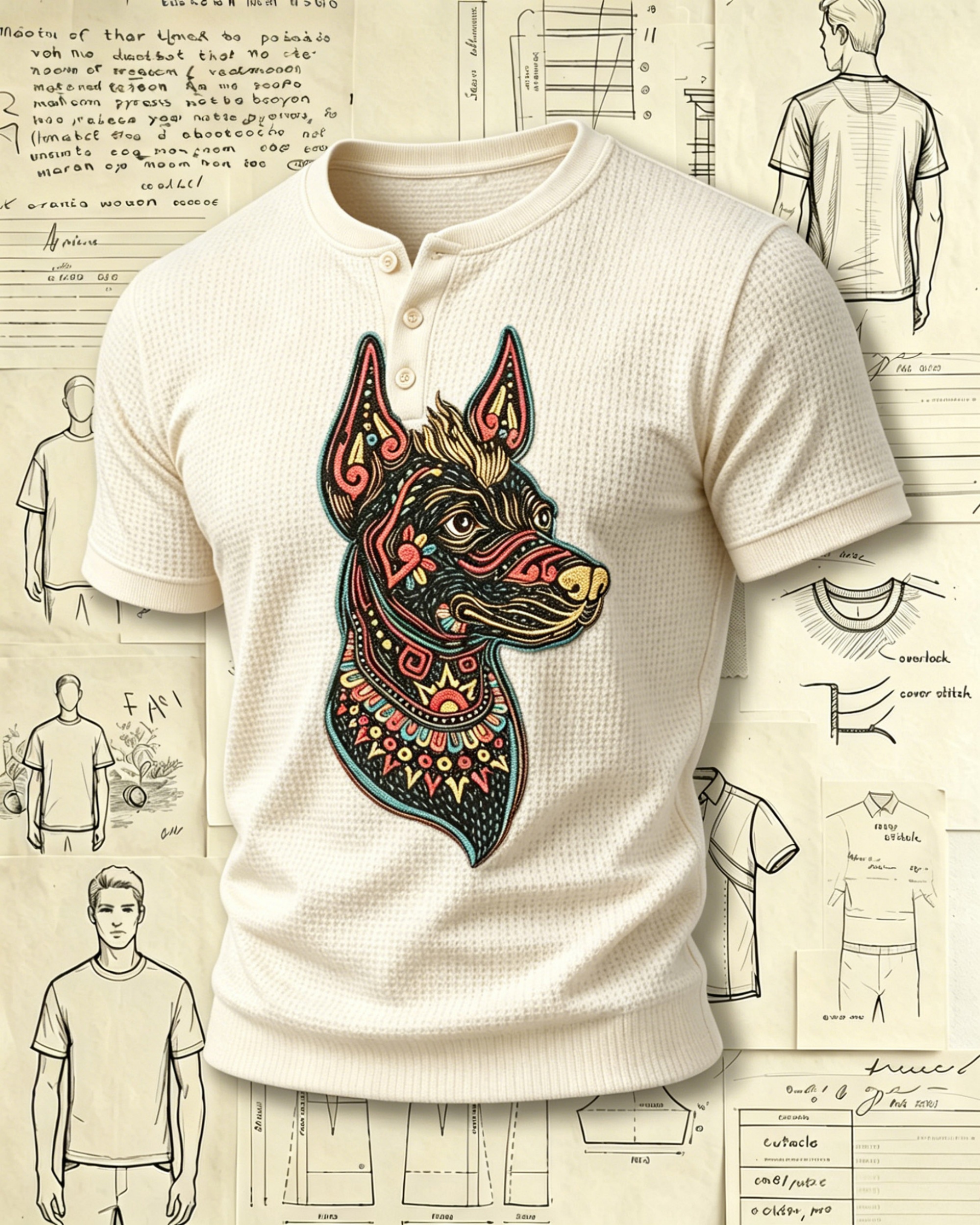 Aztec Style Dog Head Embroidered Polo Shirts
