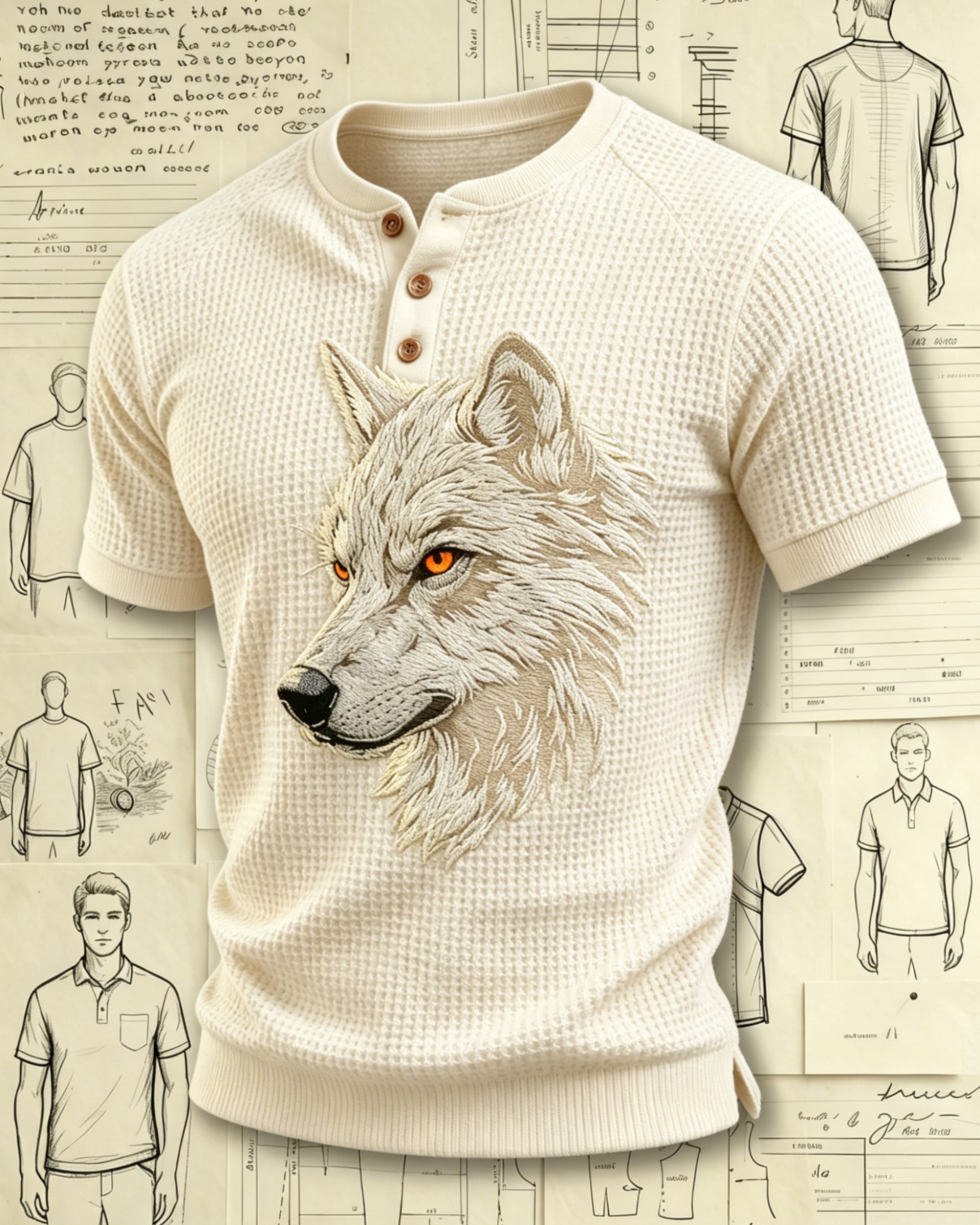 Realistic Wolf Head Embroidered Polo Shirts