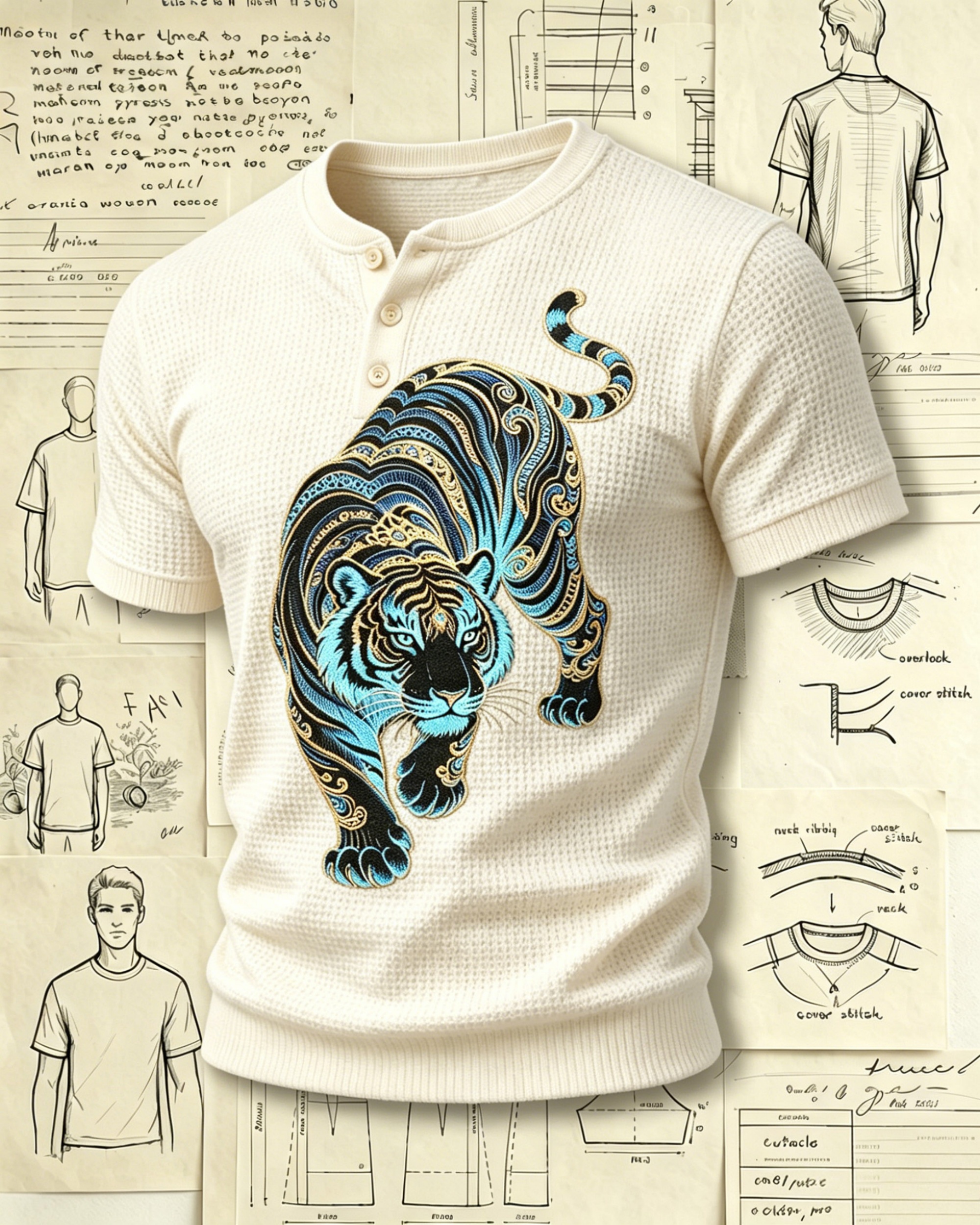 Tribal Tiger Embroidered Pattern Polo Shirts 