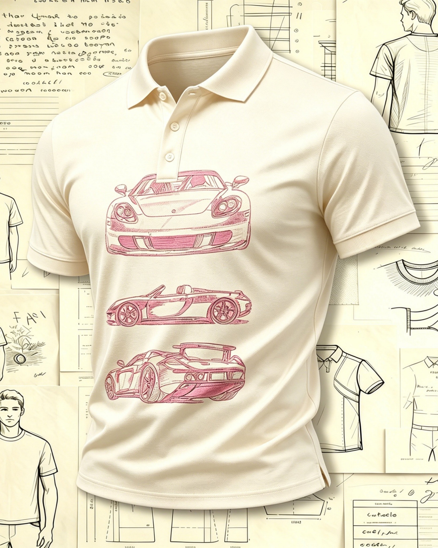 Vintage Sports Supercar Embroidered Pattern Polo Shirts