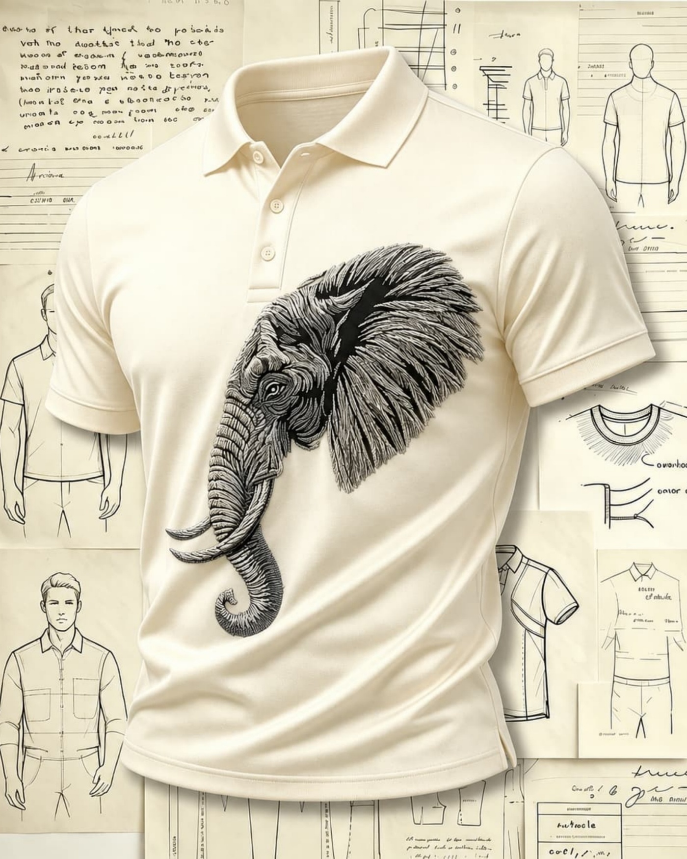 Savanna Elephant Embroidered Pattern Polo Shirts