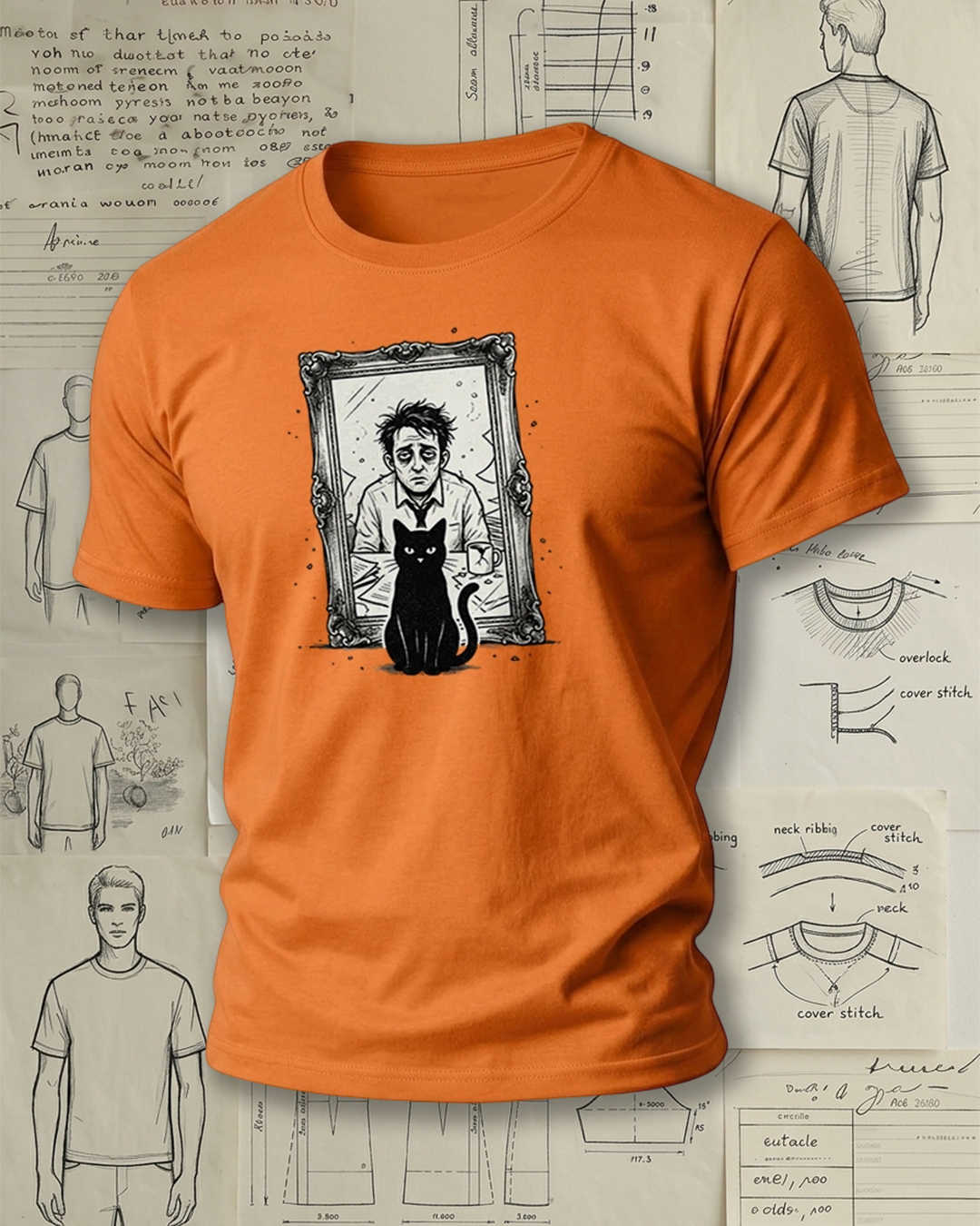 Spooky Cat & Framed Portrait Short-Sleeve T-Shirt