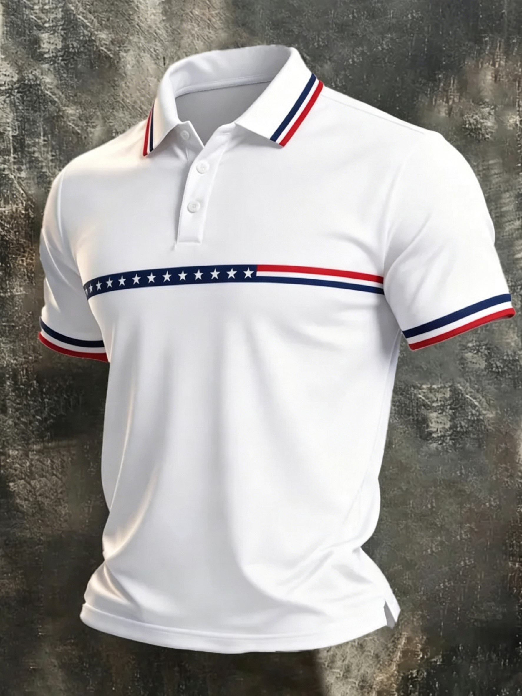 Men's American Flag Inspired Star Stripe Polo, Patriotic Casual Short Sleeve