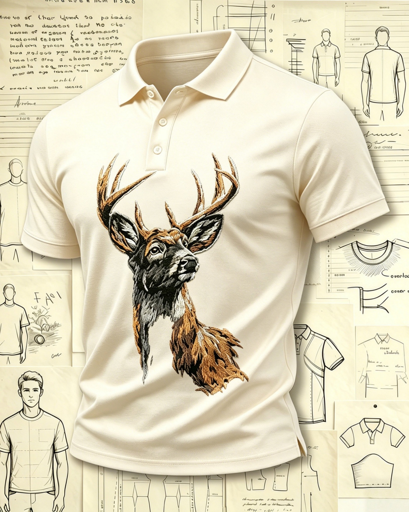 Forest Wilderness Deer Embroidered Pattern Polo Shirts