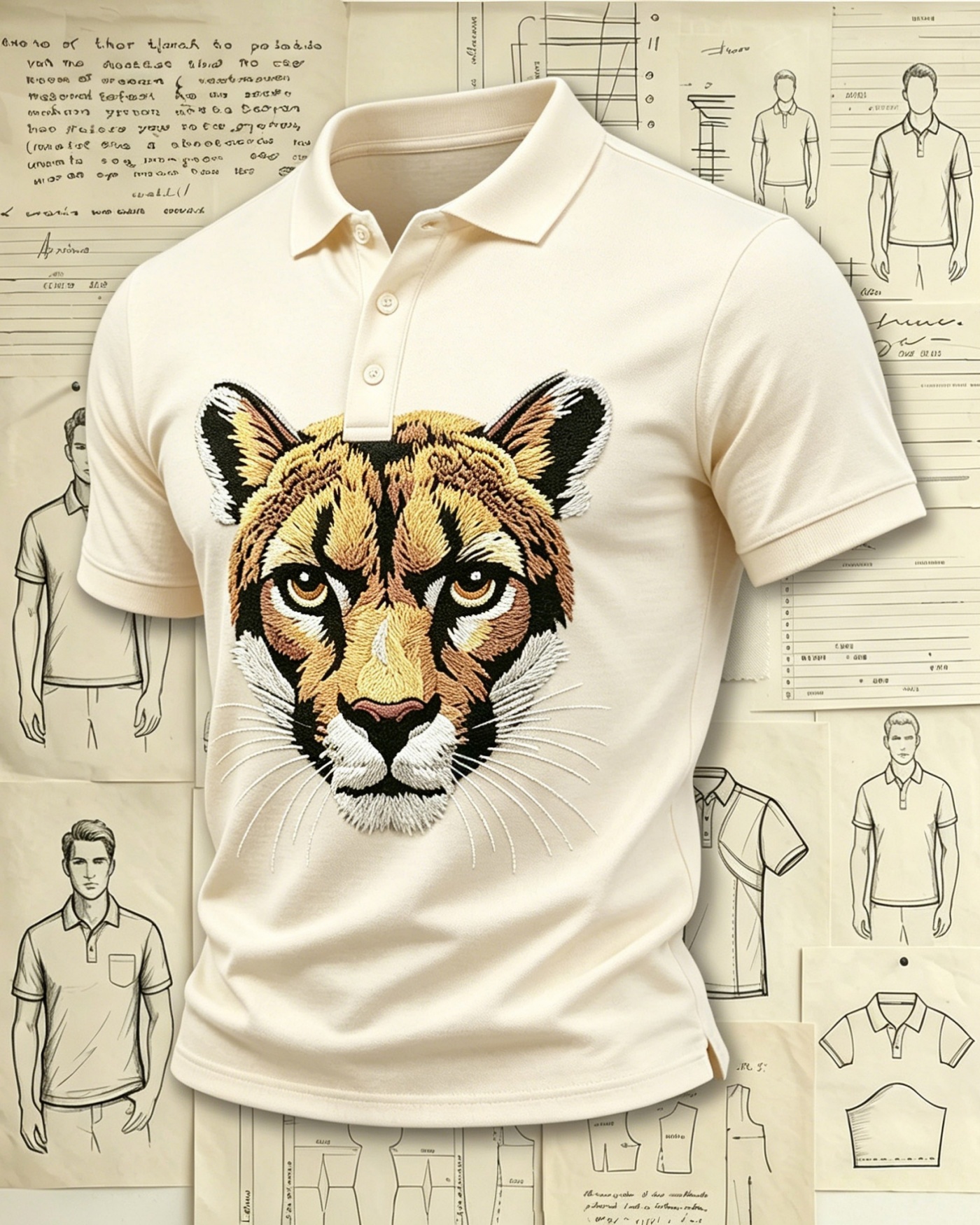Wild Savanna Tiger Embroidered Pattern Polo Shirts