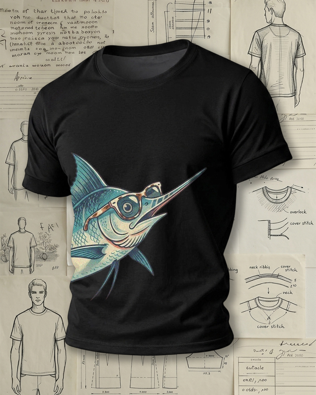Cool Marlin Fish with Sunglasses Short-Sleeve T-Shirt