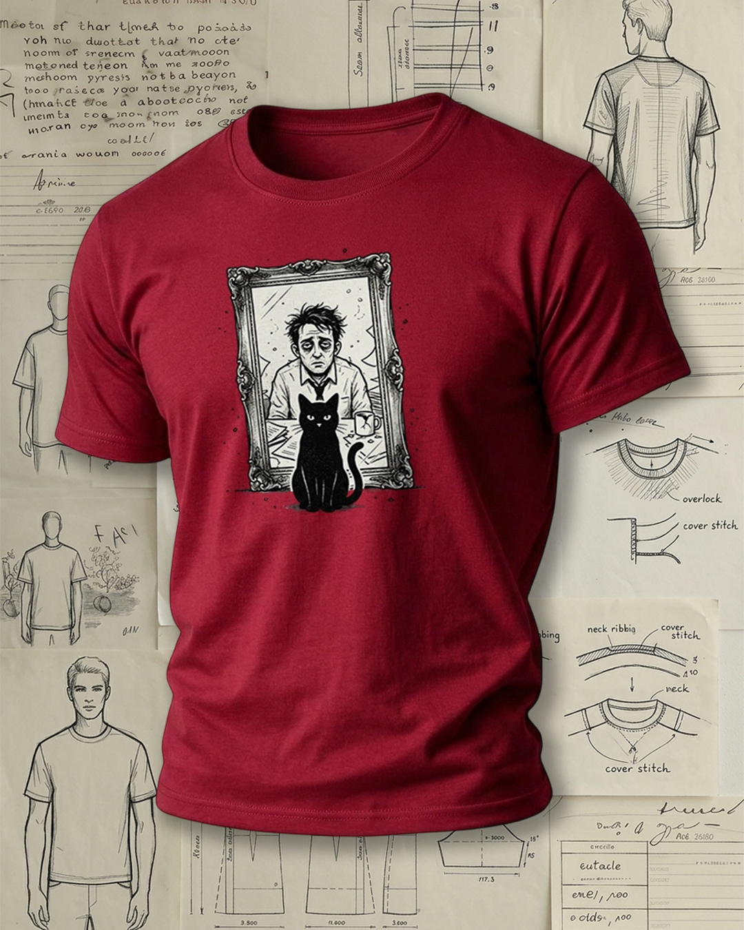Spooky Cat & Framed Portrait Short-Sleeve T-Shirt