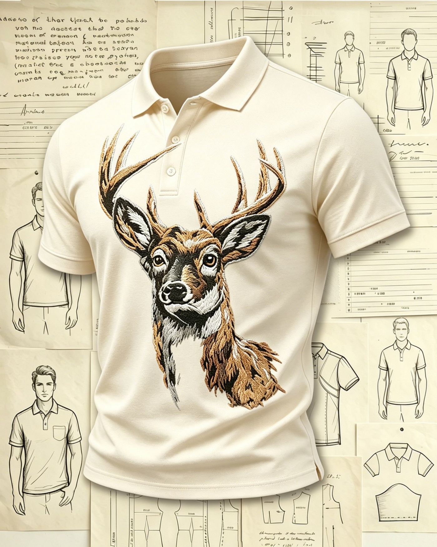 Forest Wilderness Deer Embroidered Pattern Polo Shirts
