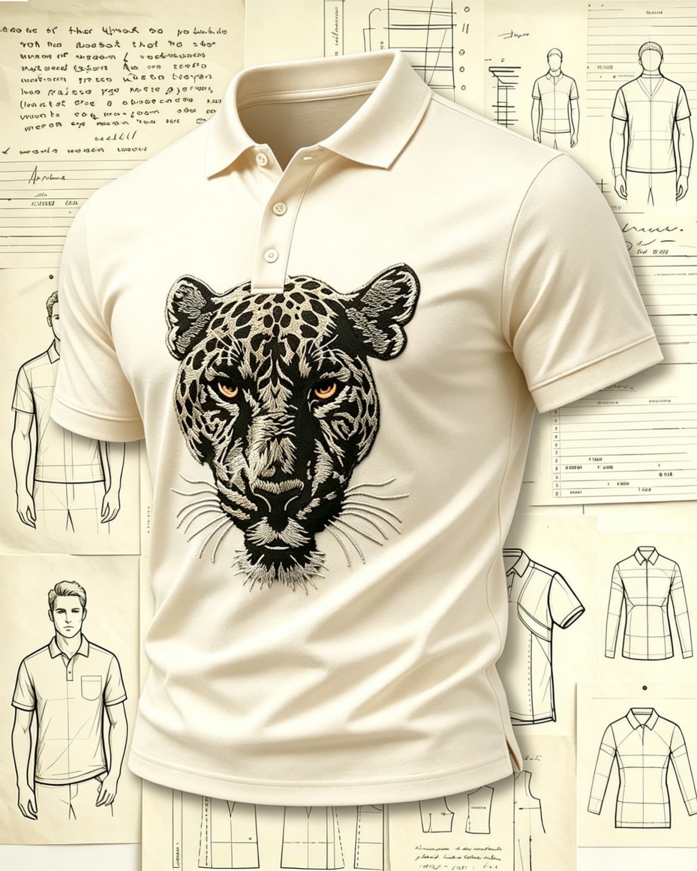 Jungle Wild Jaguar Embroidered Pattern Polo Shirts