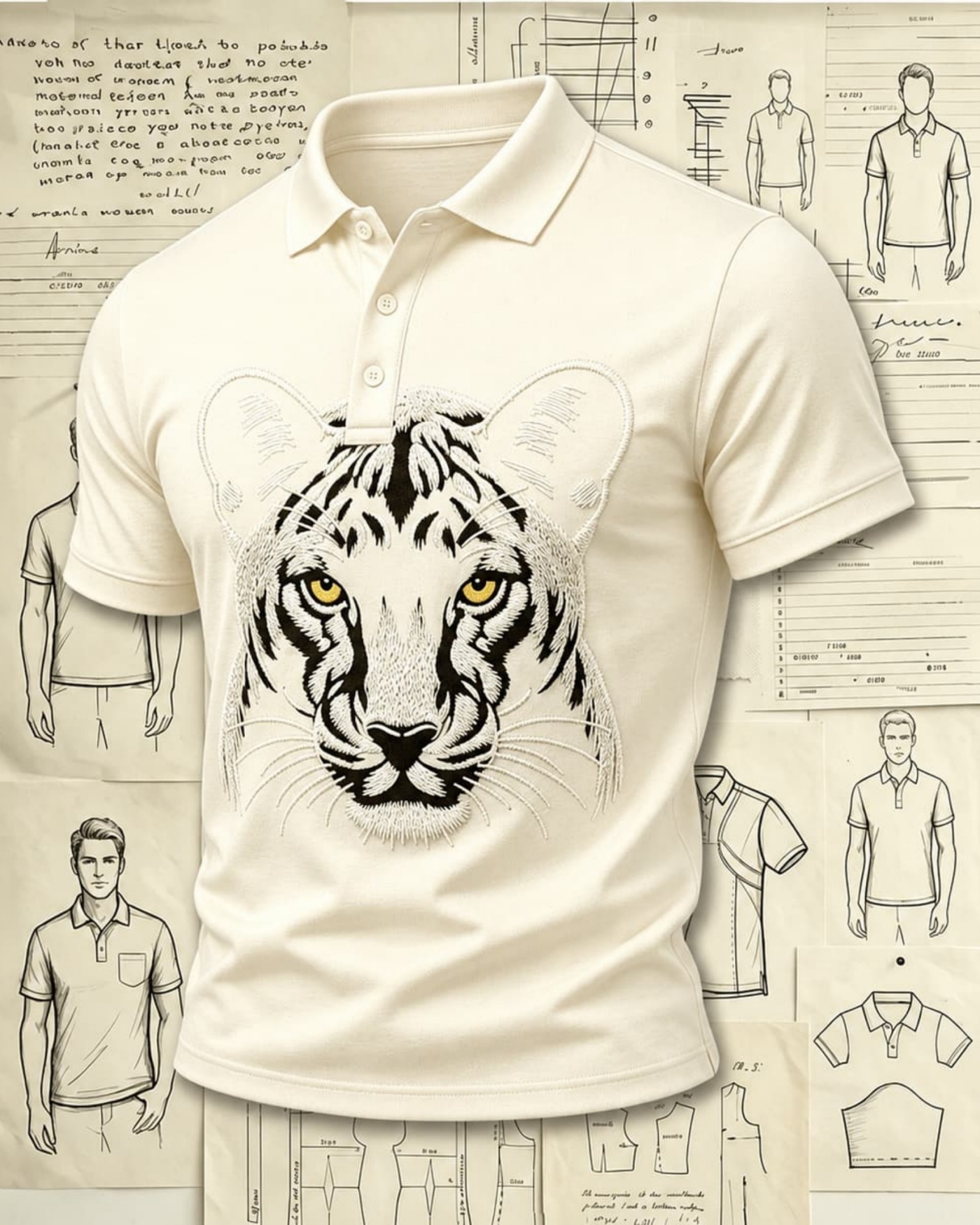 Wild Wilderness Tiger Embroidered Pattern Polo Shirts