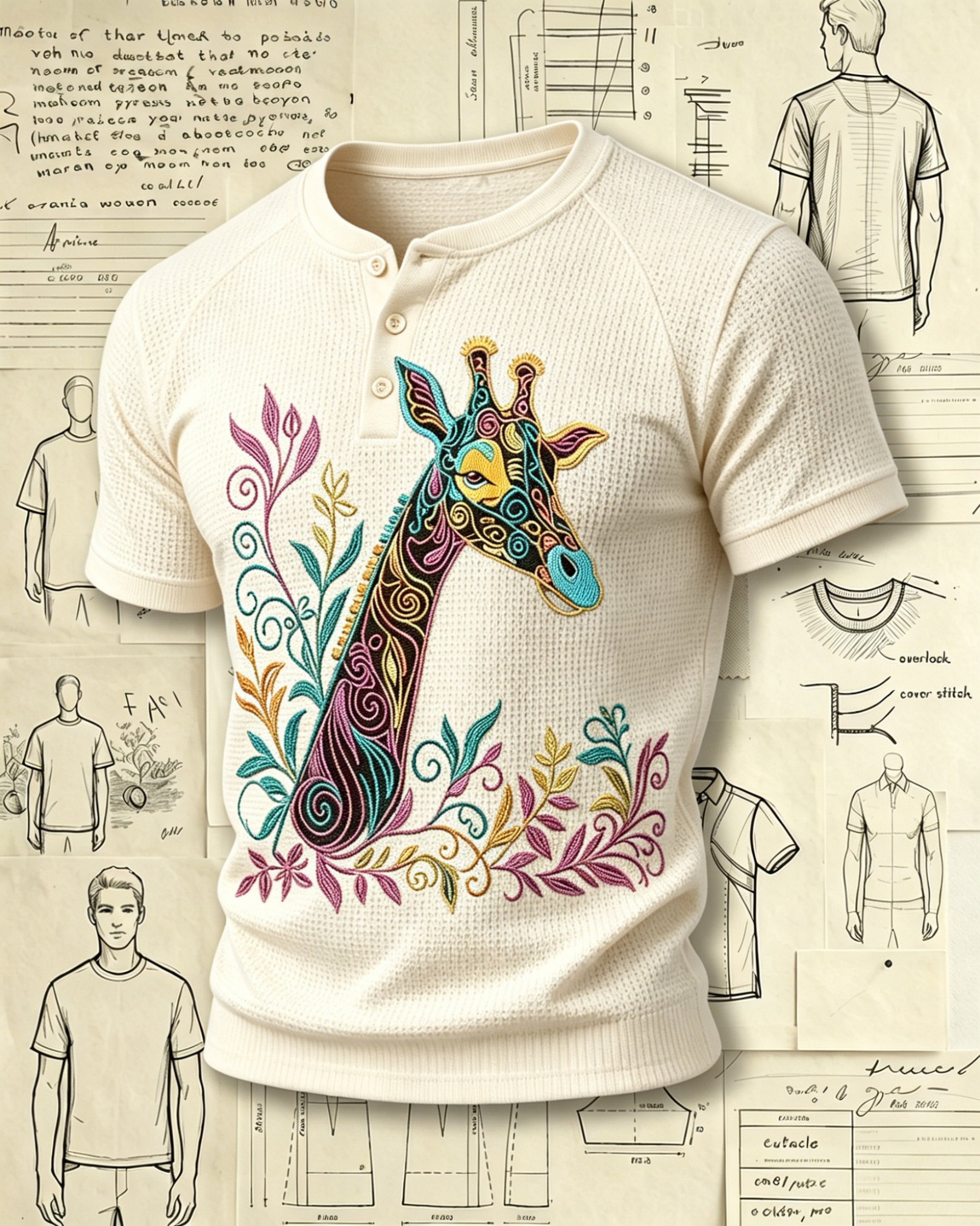 Tribal Giraffe Embroidered Pattern Polo Shirts 