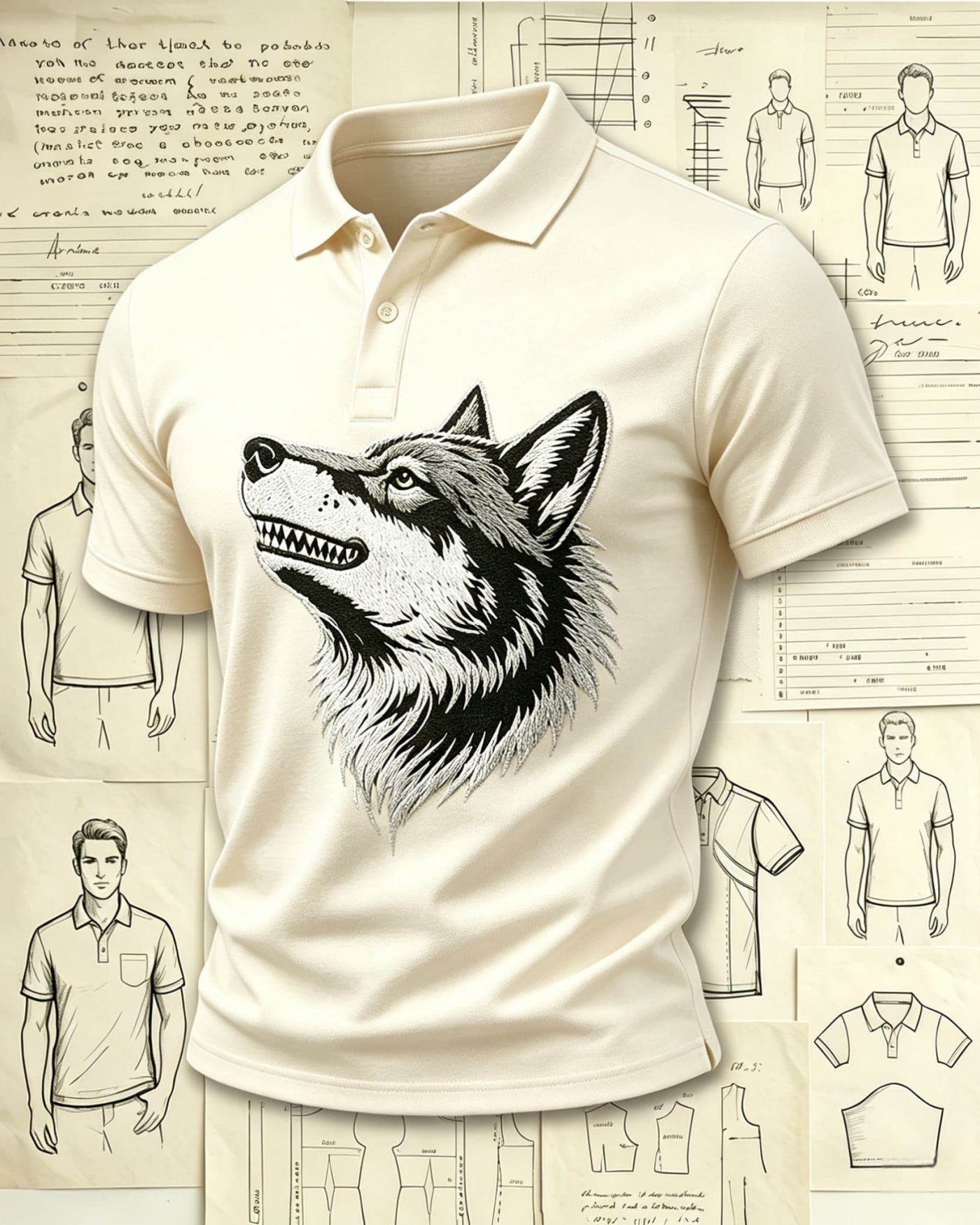 Arctic Wild Wolf Embroidered Pattern Polo Shirts