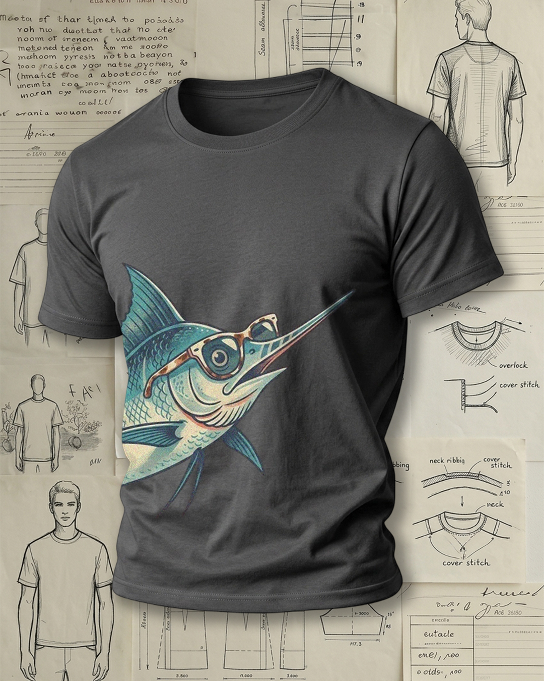 Cool Marlin Fish with Sunglasses Short-Sleeve T-Shirt