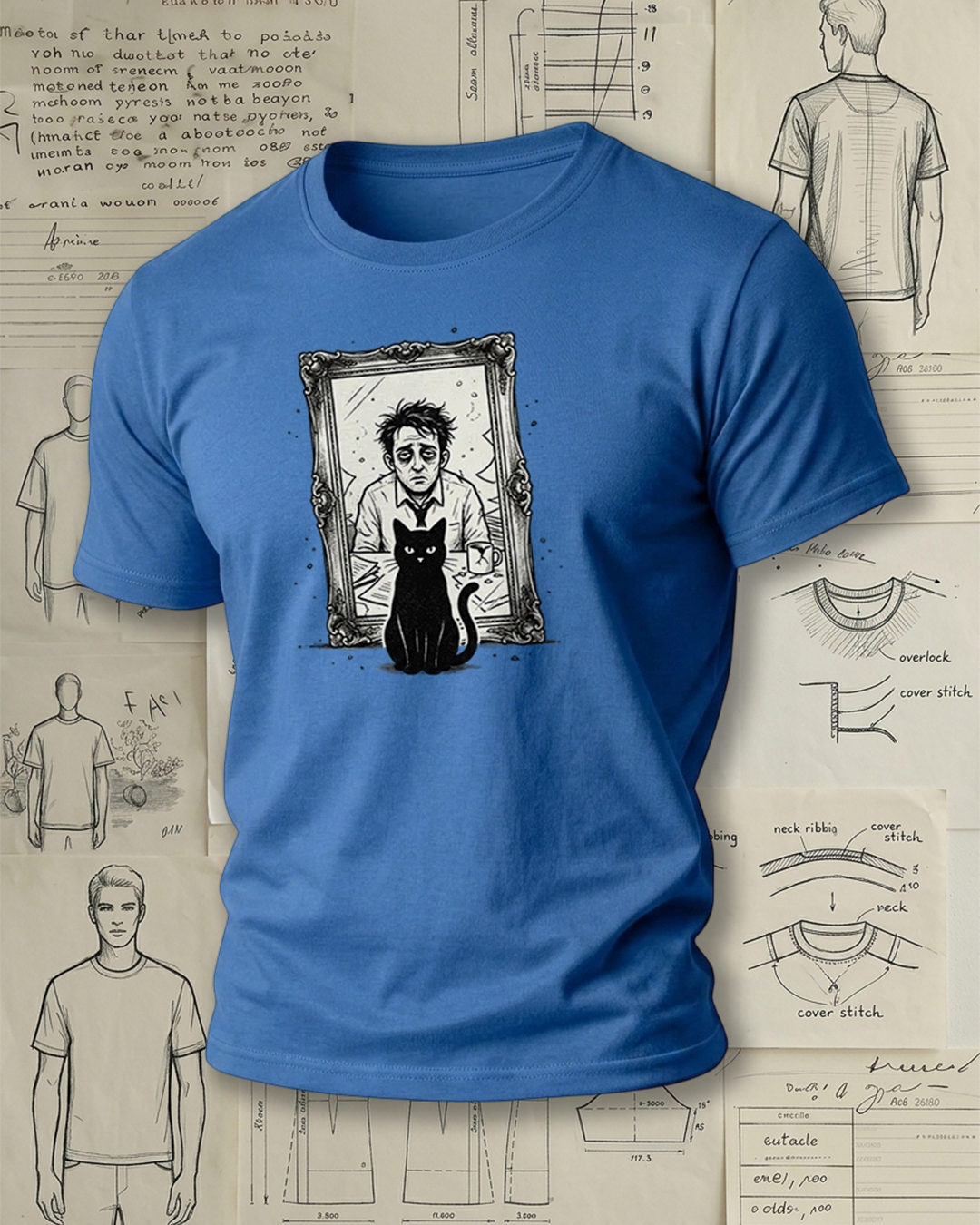 Spooky Cat & Framed Portrait Short-Sleeve T-Shirt
