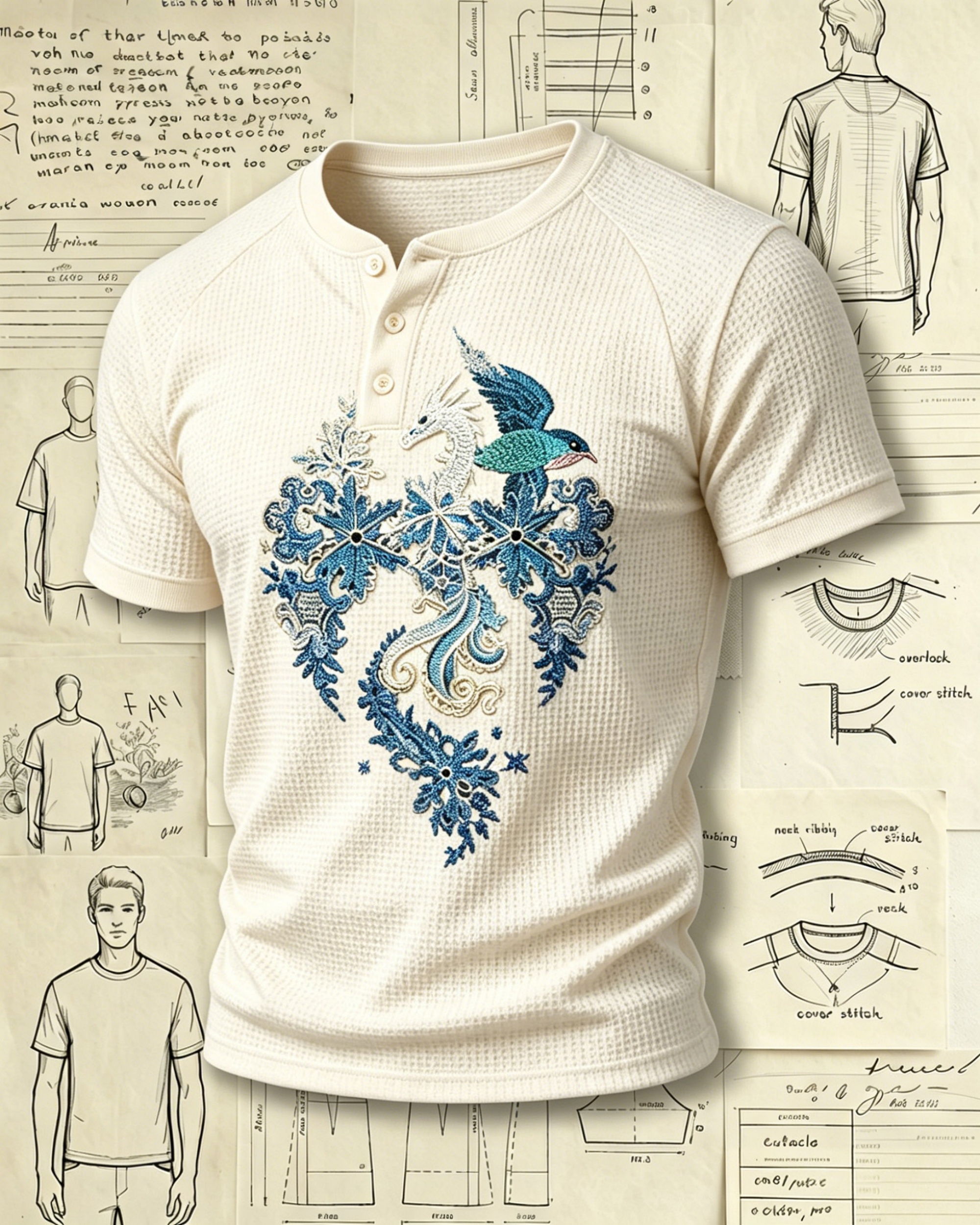 Ice Dragon and Snowflakes Embroidered Pattern Polo Shirts 