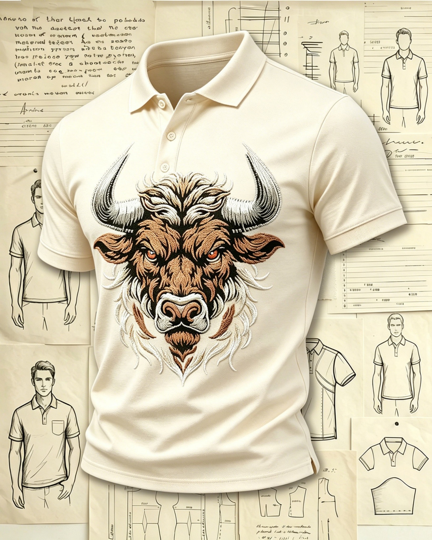 Western Highland Bull Embroidered Pattern Polo Shirts