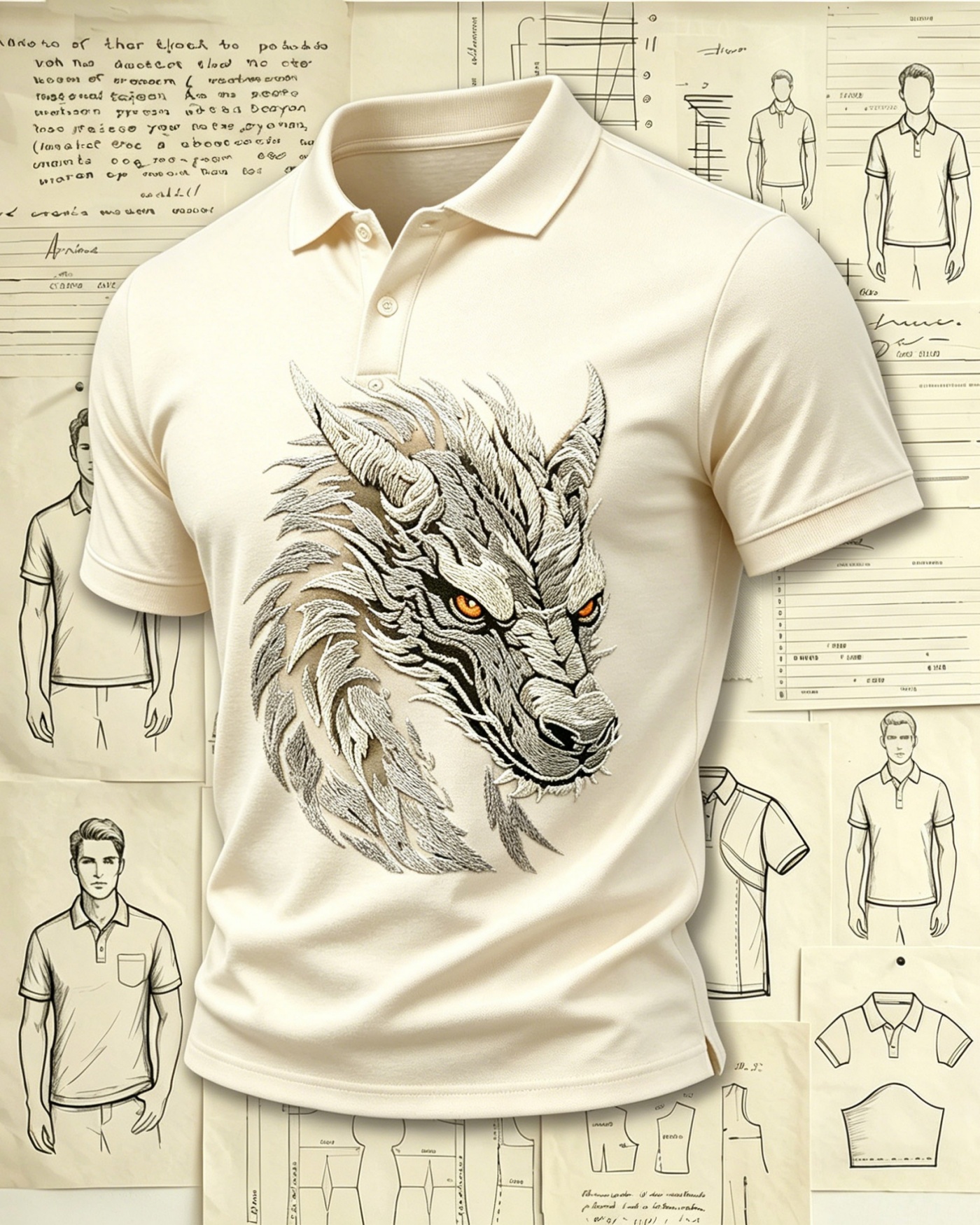 Mythic Dragon Embroidered Pattern Polo Shirts