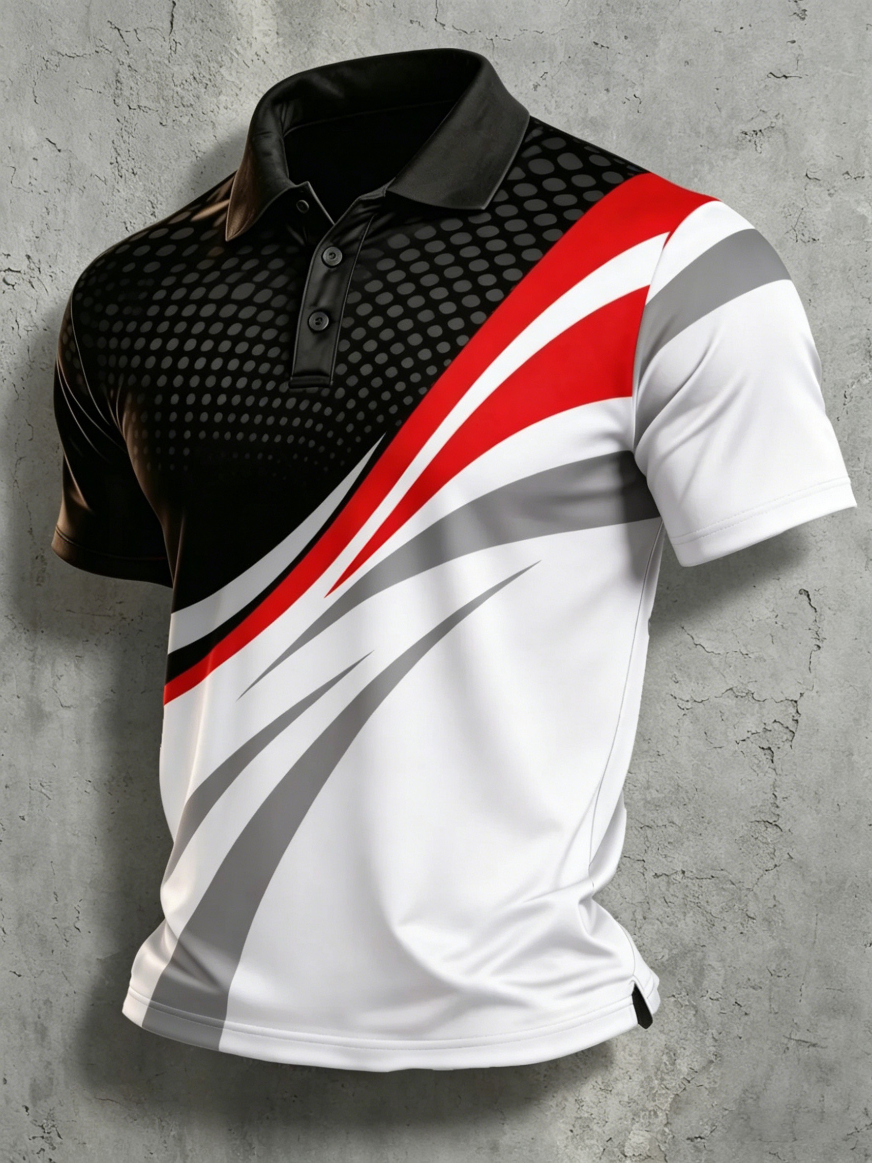 Men's Black White & Red Diagonal Stripe Polo, Modern Athletic Golf Shirt