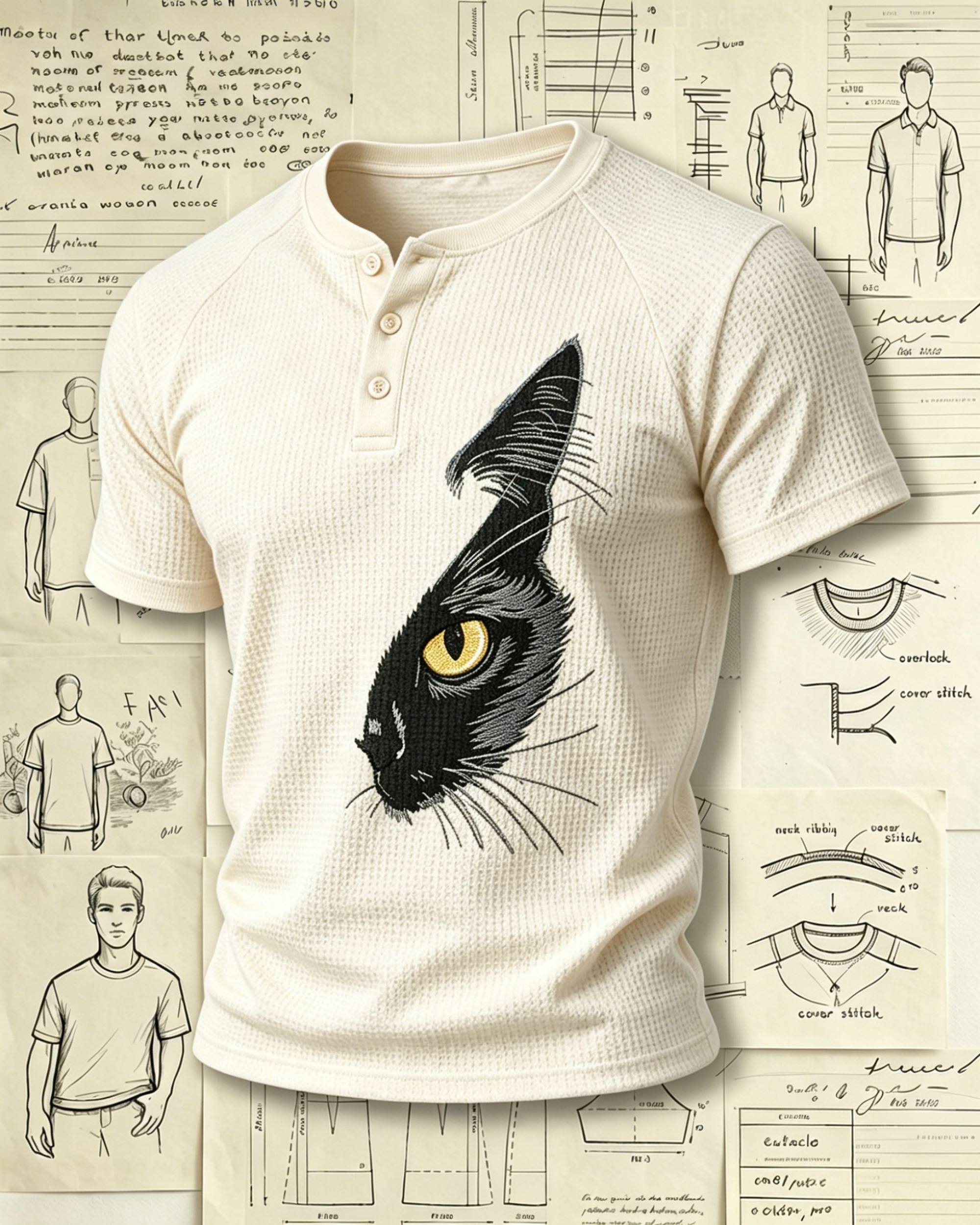 Black Cat Eye Portrait Embroidered Pattern Polo Shirts
