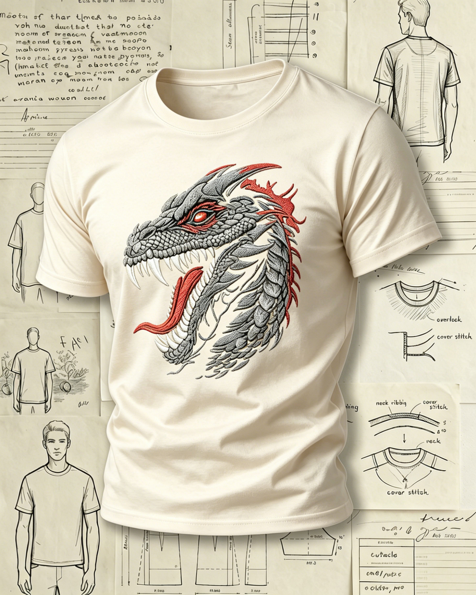 Fierce Dragon Head Embroidered Pattern T-Shirts