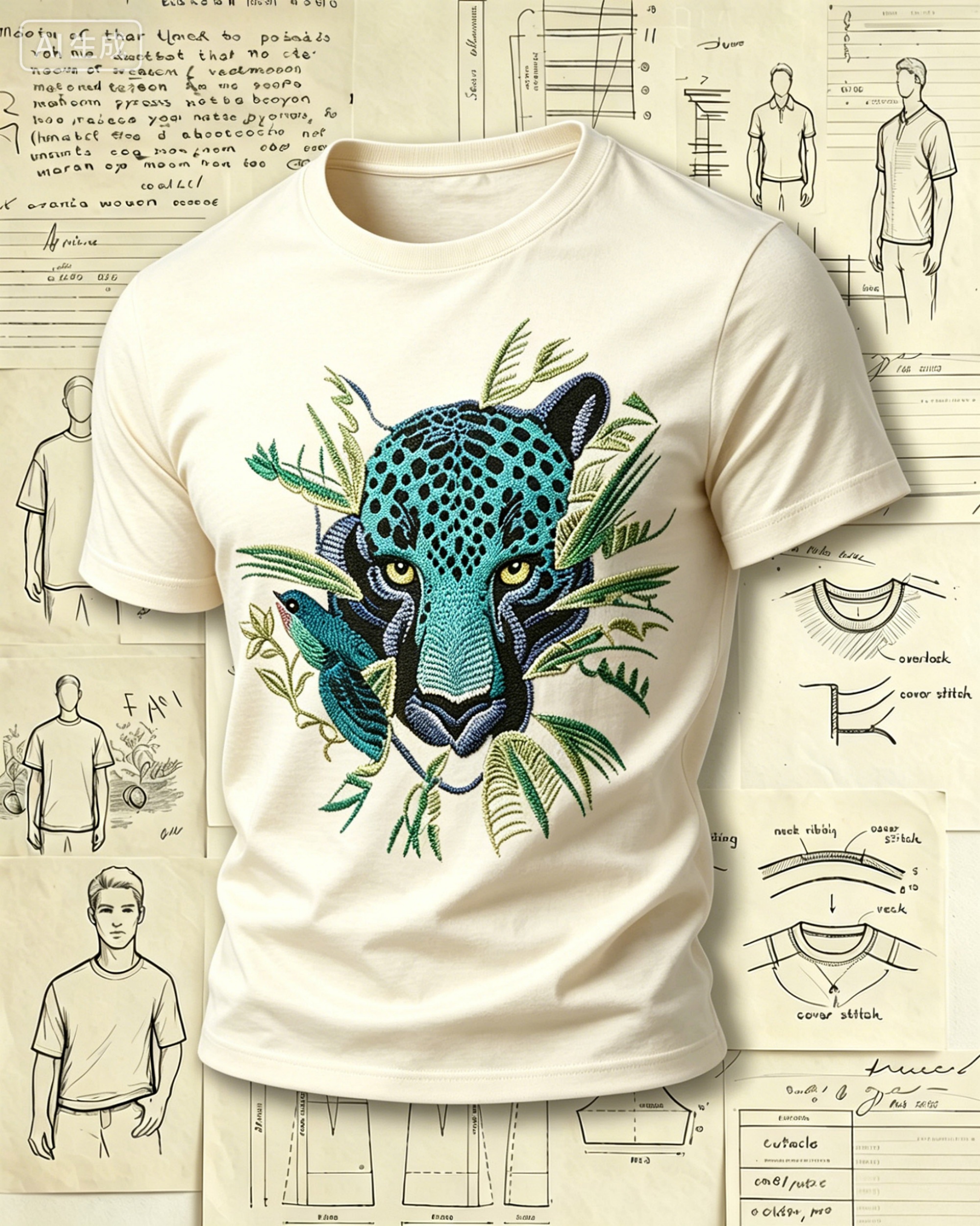 Jungle Leopard Embroidered Pattern T-Shirts