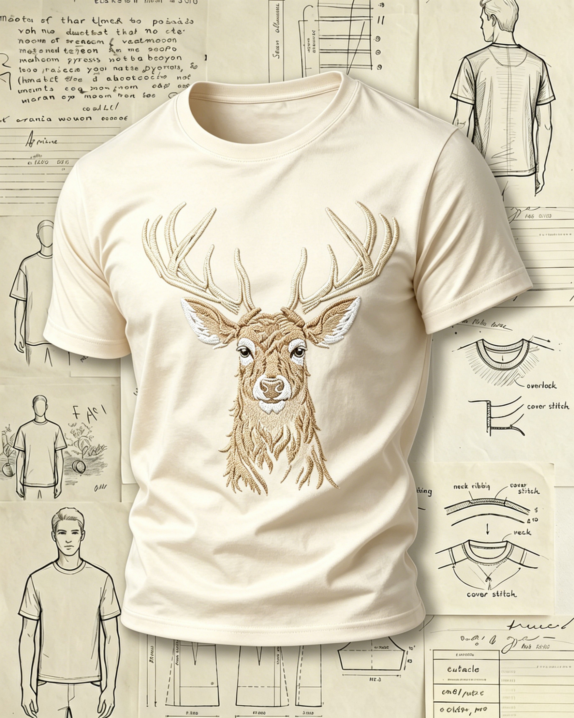 Deer Head Antler Embroidered Pattern T-Shirts